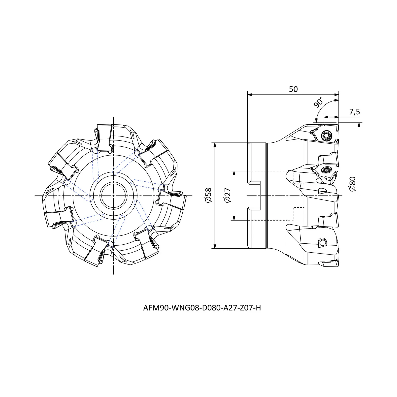 AFM90-WNG08-D080-A27-Z07-H &mdash; dimensioned drawing