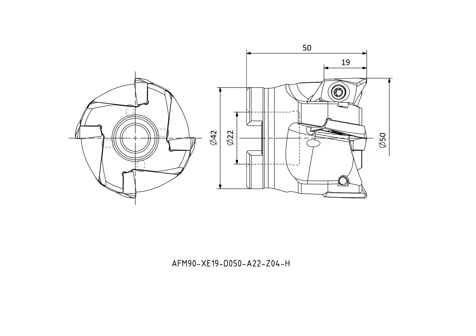 AFM90-XE19-D050-A22-Z04-H &mdash; dimensioned drawing