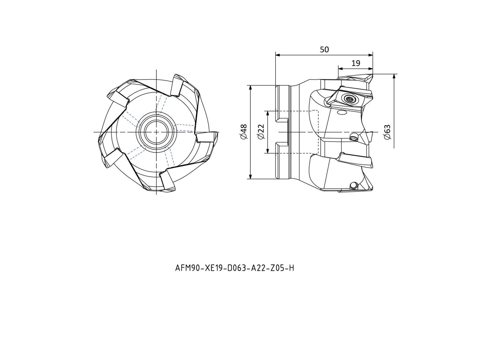 AFM90-XE19-D063-A22-Z05-H &mdash; dimensioned drawing