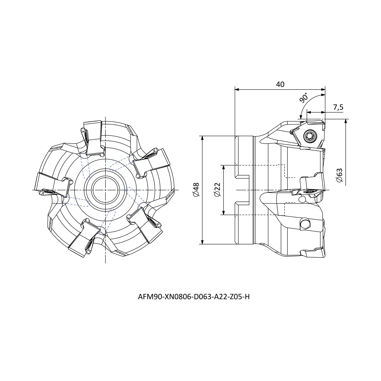 AFM90-XN0806-D063-A22-Z05-H &mdash; dimensioned drawing