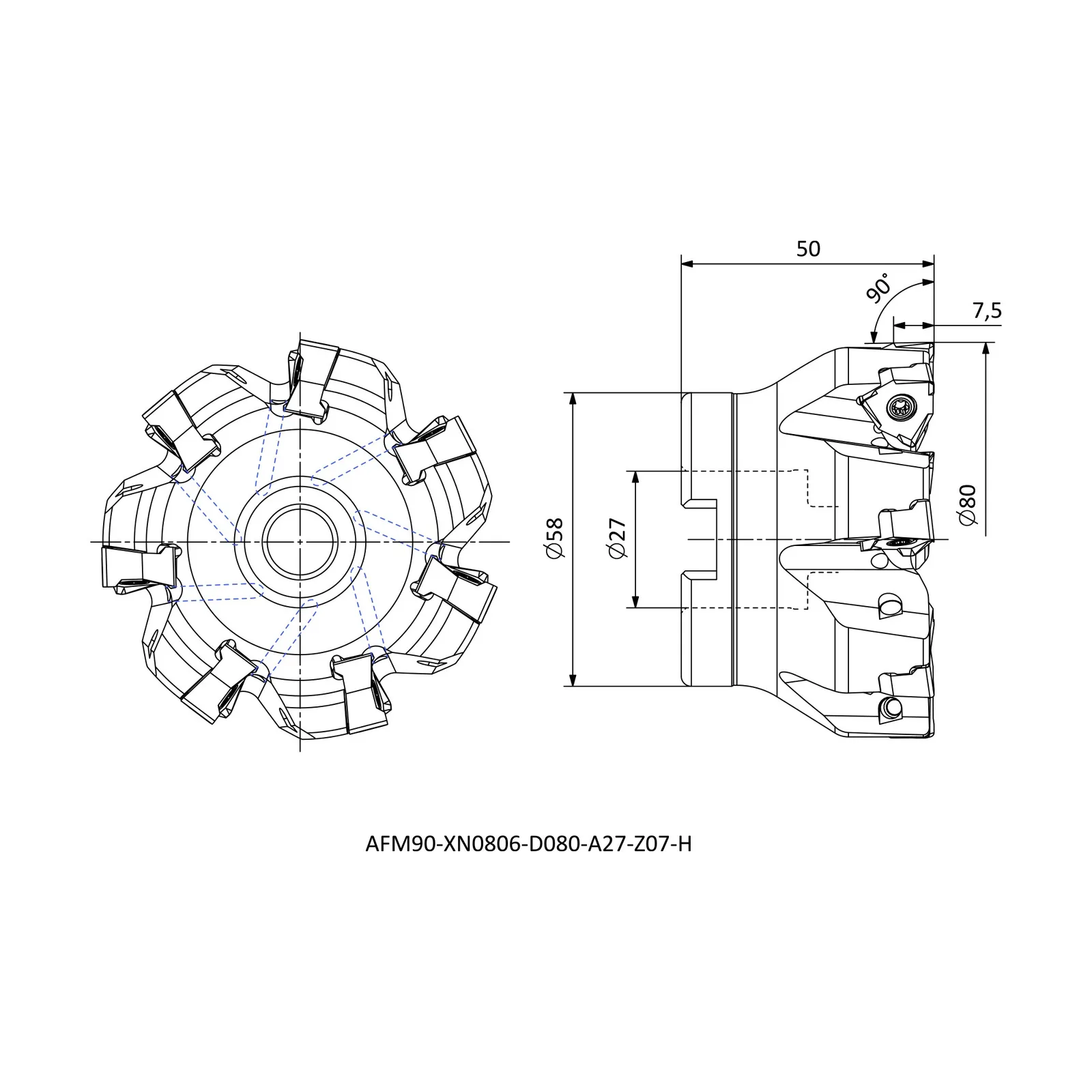 AFM90-XN0806-D080-A27-Z07-H &mdash; dimensioned drawing