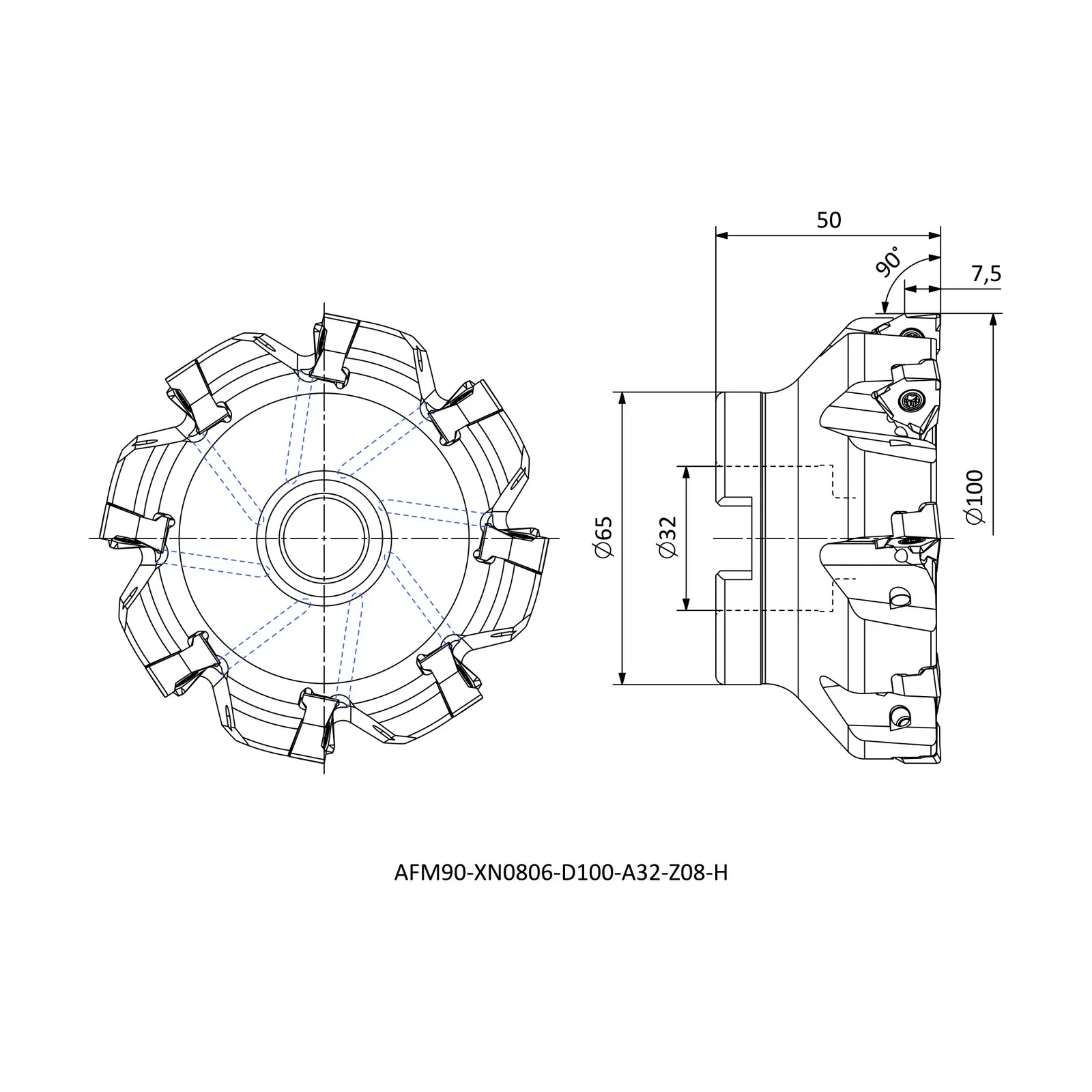 AFM90-XN0806-D100-A32-Z08-H &mdash; dimensioned drawing