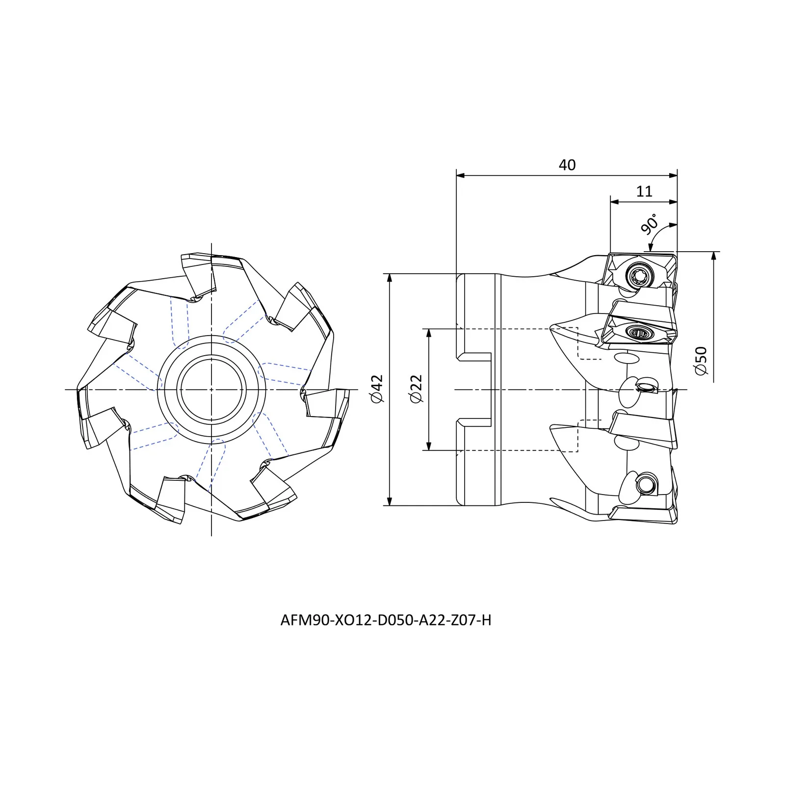AFM90-XO12-D050-A22-Z07-H &mdash; dimensioned drawing