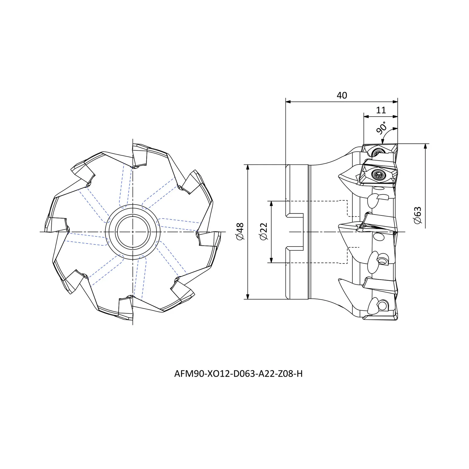 AFM90-XO12-D063-A22-Z08-H &mdash; dimensioned drawing