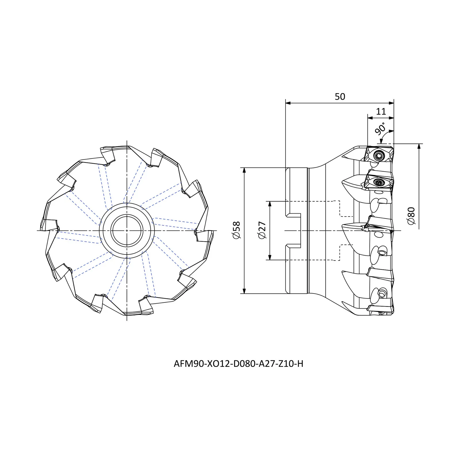 AFM90-XO12-D080-A27-Z10-H &mdash; dimensioned drawing