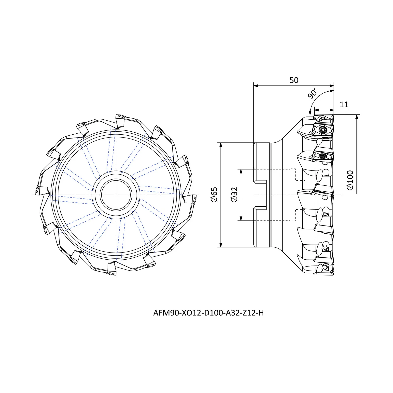 AFM90-XO12-D100-A32-Z12-H &mdash; dimensioned drawing