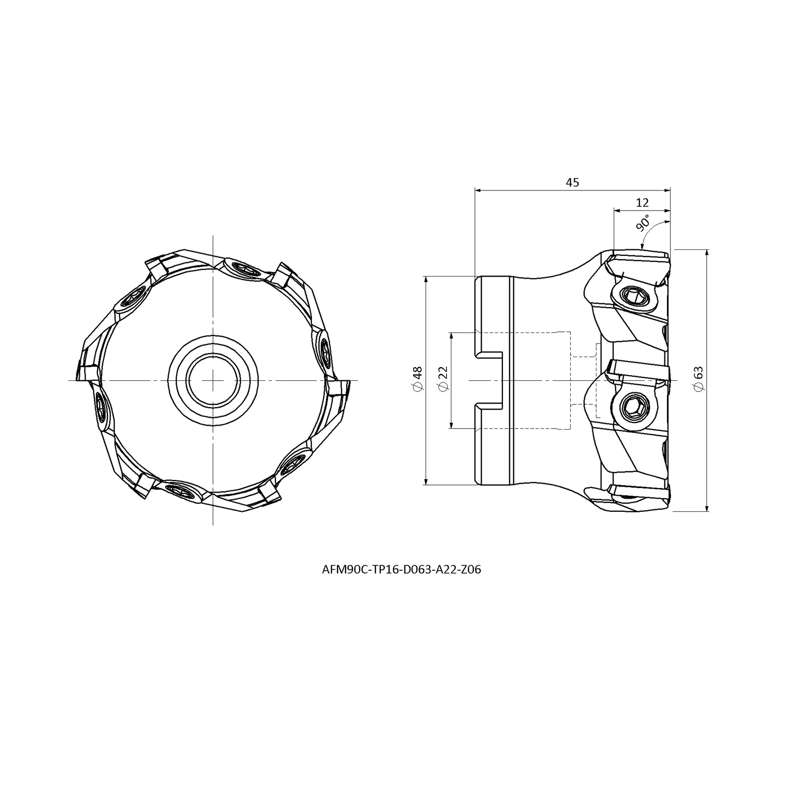 AFM90C-TP16-D063-A22-Z06 &mdash; dimensioned drawing