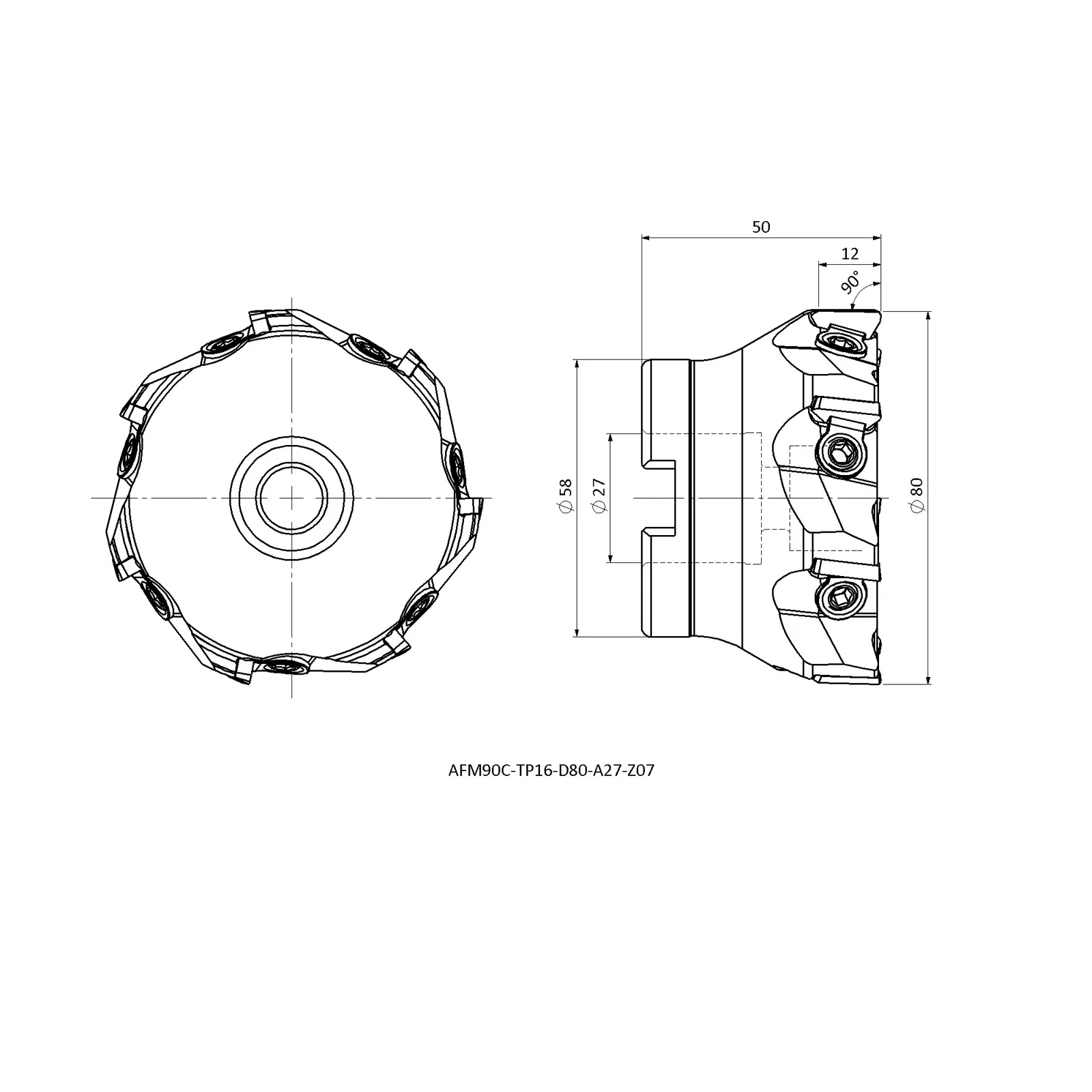 AFM90C-TP16-D080-A27-Z07 &mdash; dimensioned drawing