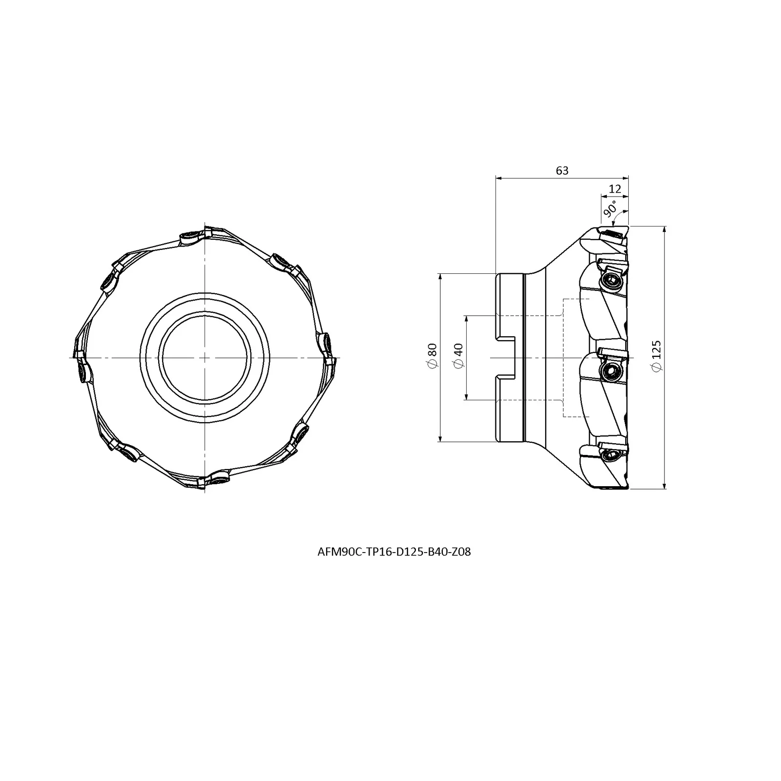 AFM90C-TP16-D125-B40-Z08 &mdash; dimensioned drawing