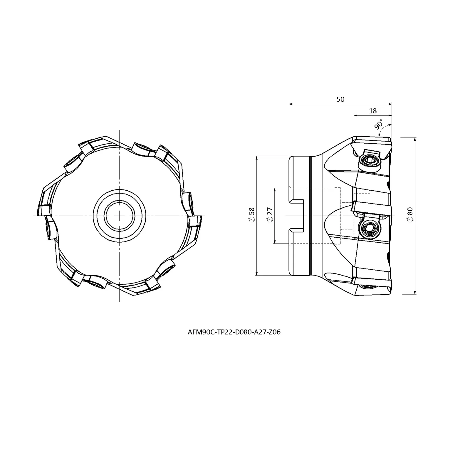 AFM90C-TP22-D080-A27-Z06 &mdash; dimensioned drawing