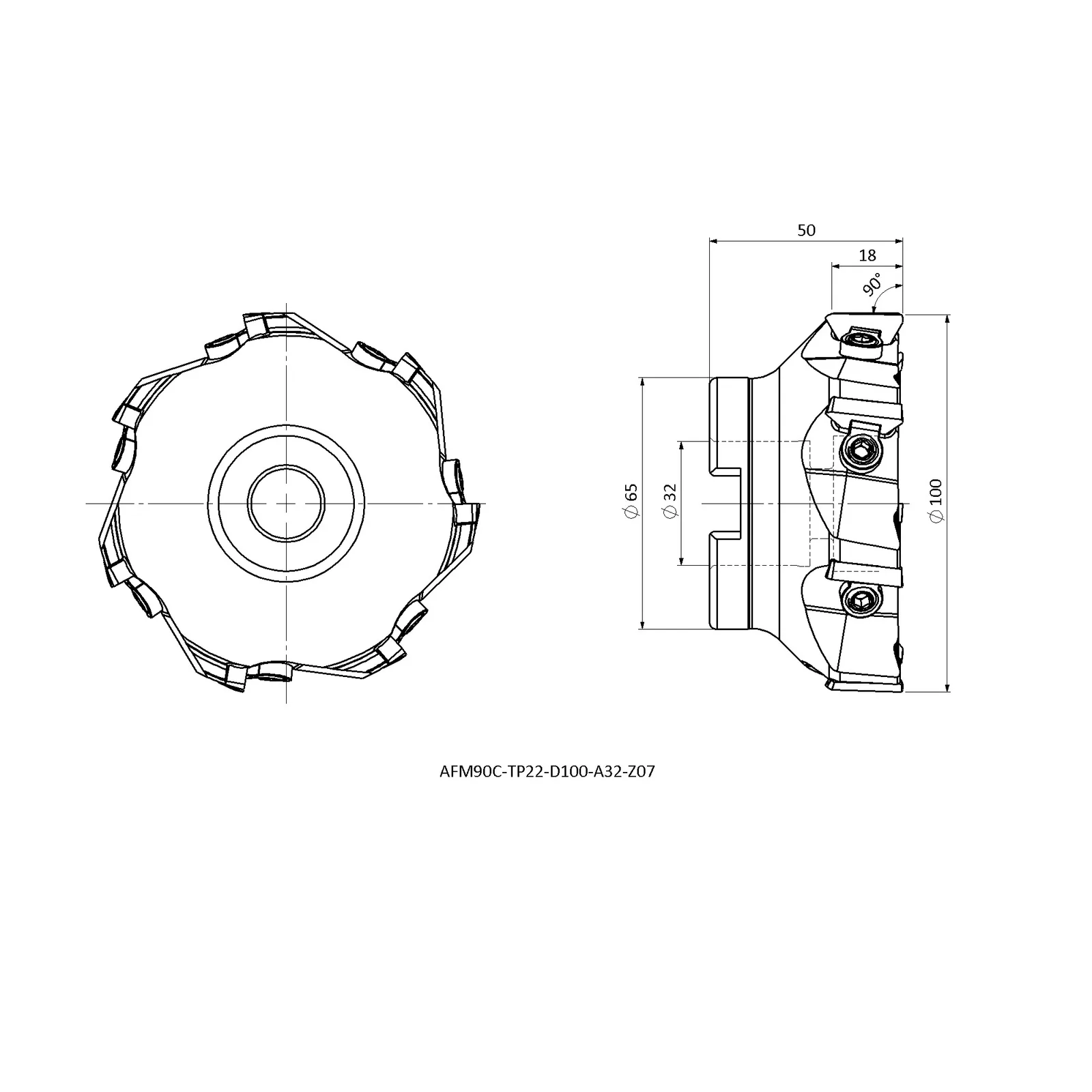 AFM90C-TP22-D100-A32-Z07 &mdash; dimensioned drawing