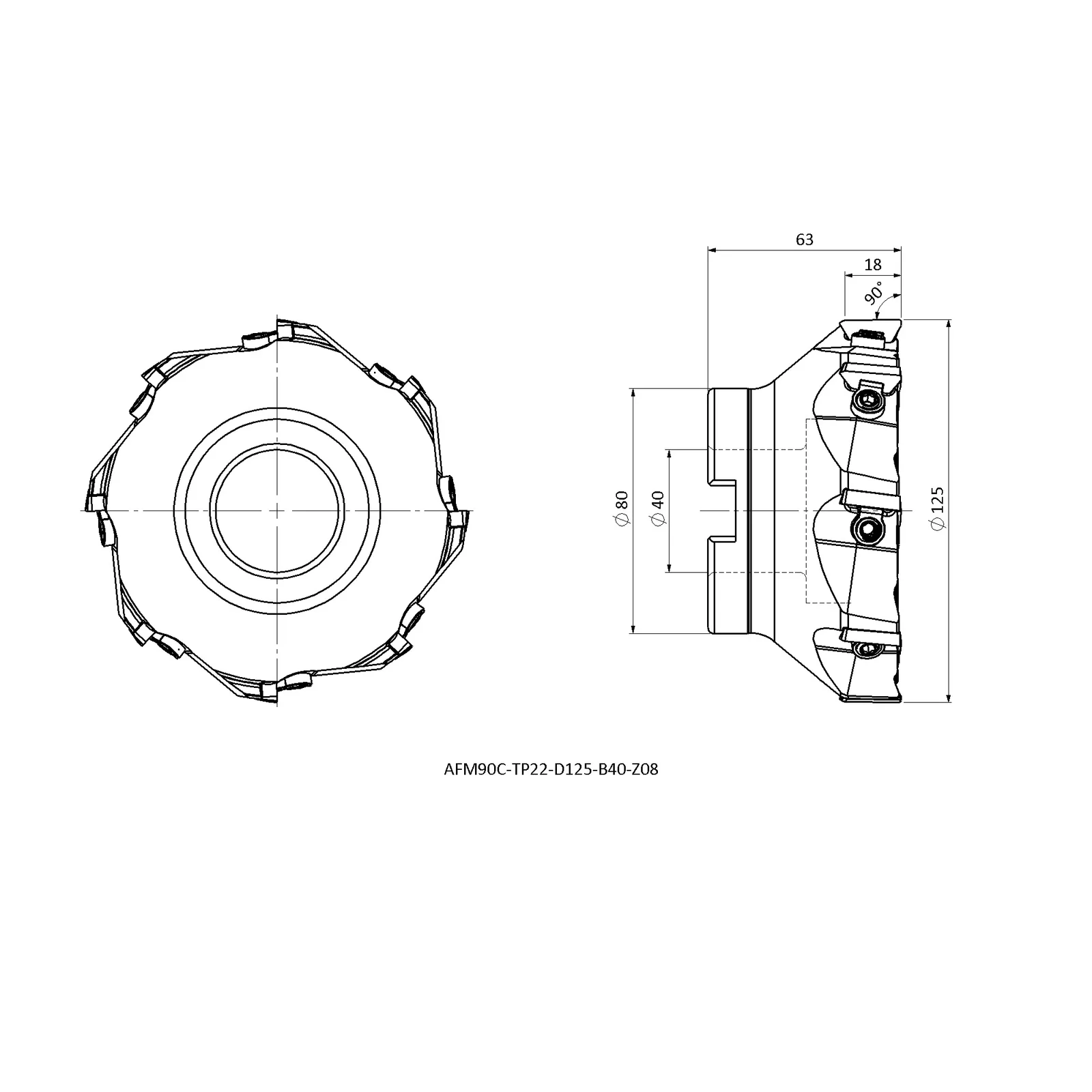 AFM90C-TP22-D125-B40-Z08 &mdash; dimensioned drawing
