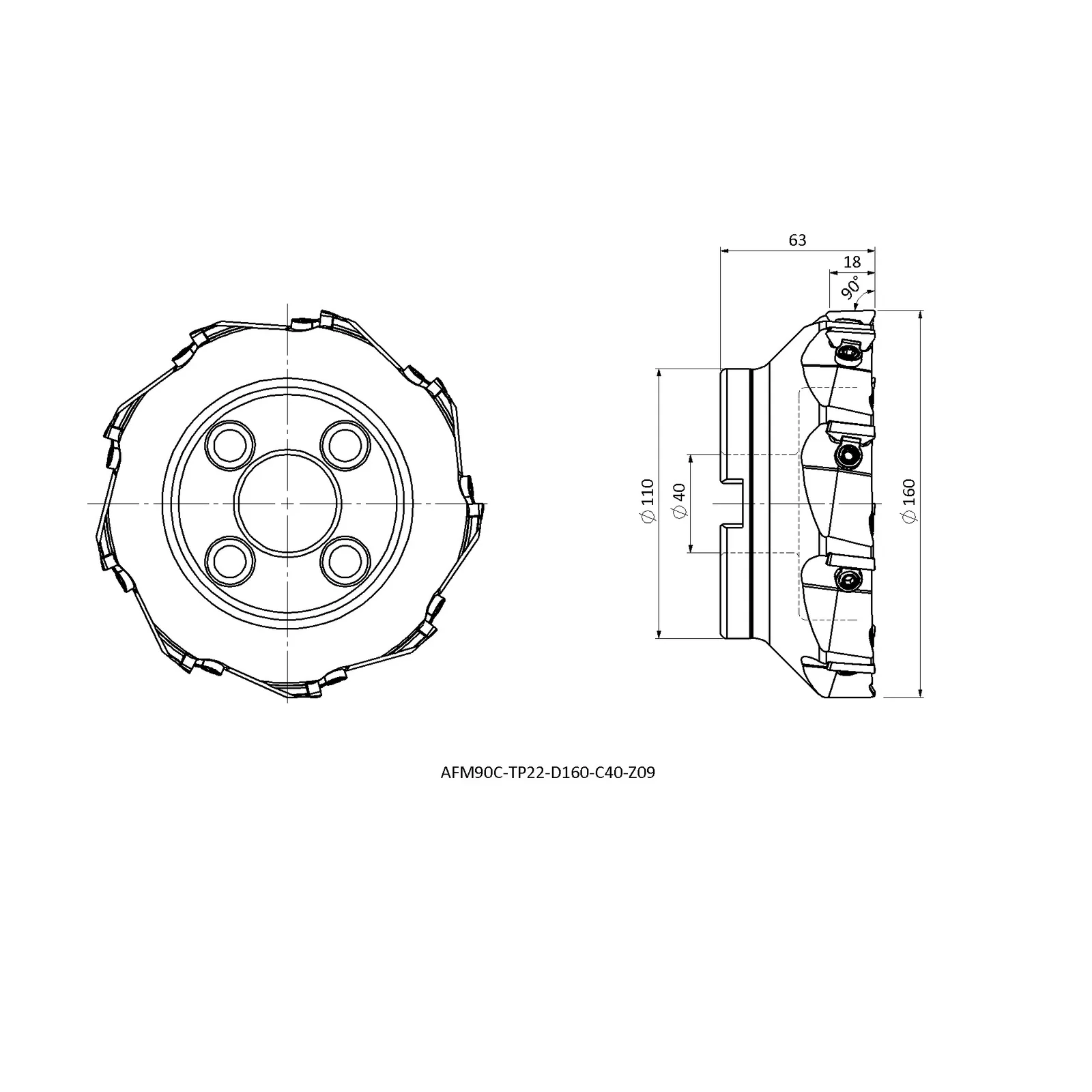 AFM90C-TP22-D160-C40-Z09 &mdash; dimensioned drawing