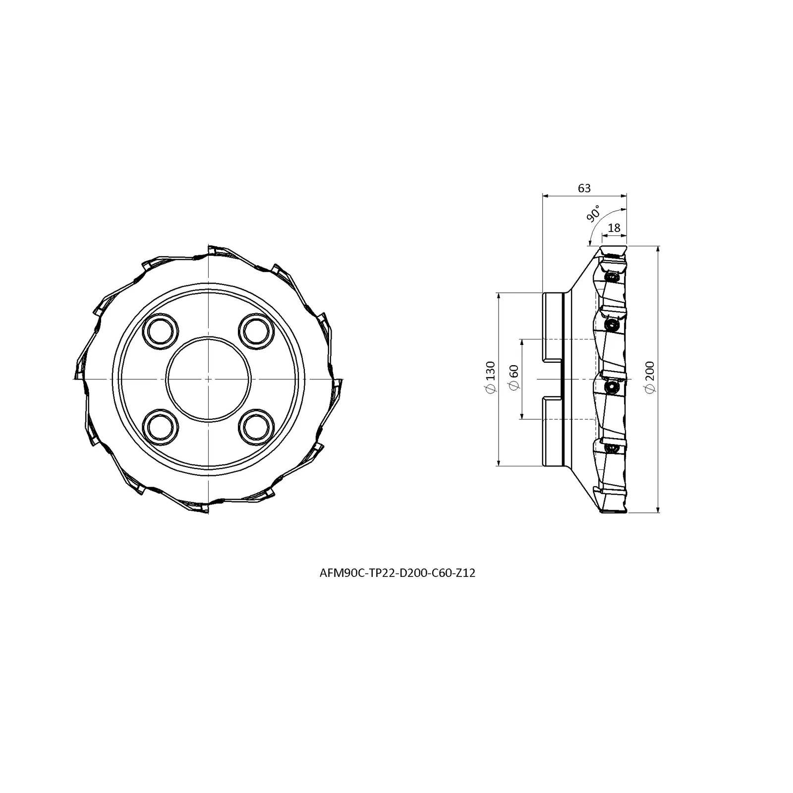AFM90C-TP22-D200-C60-Z12 &mdash; dimensioned drawing