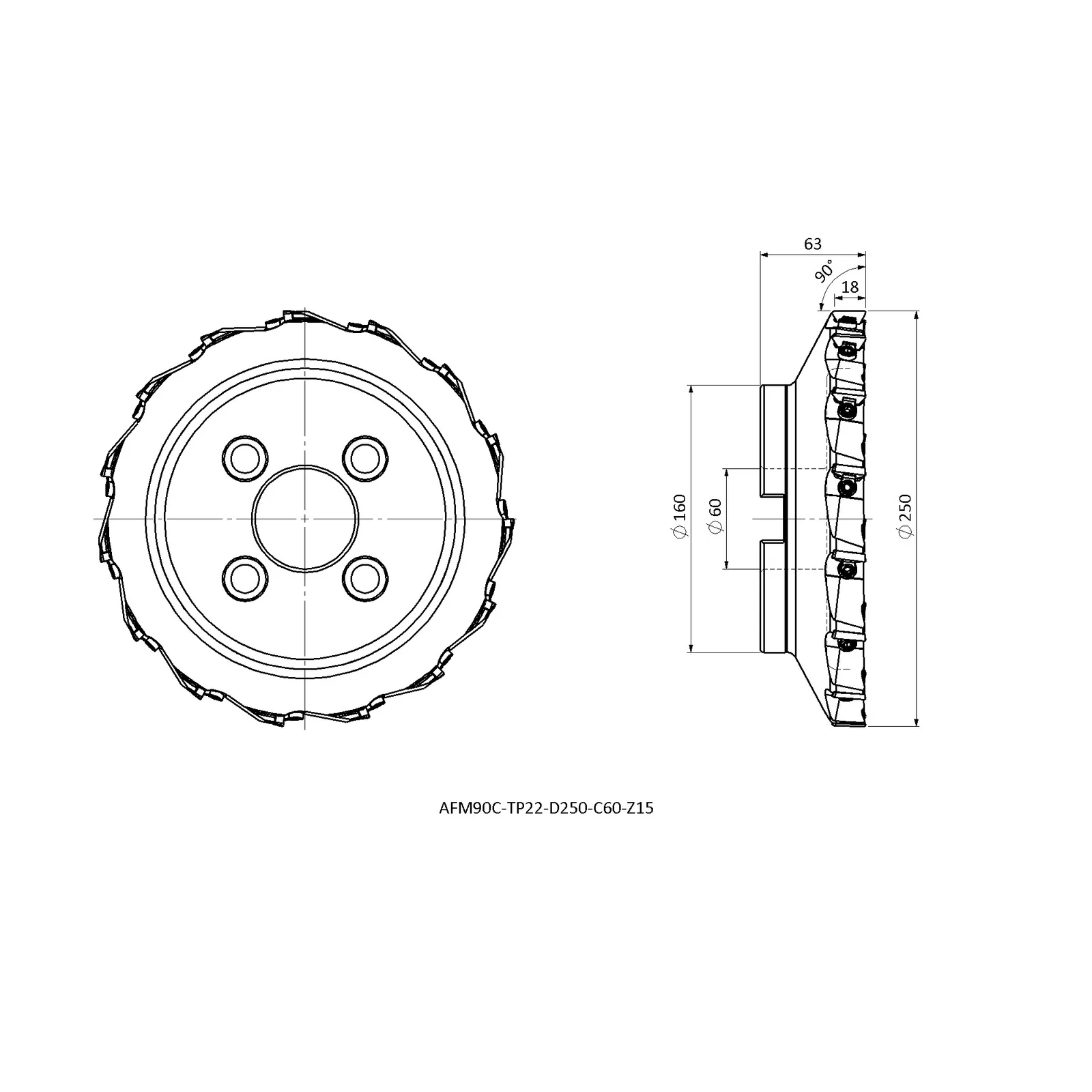 AFM90C-TP22-D250-C60-Z15 &mdash; dimensioned drawing