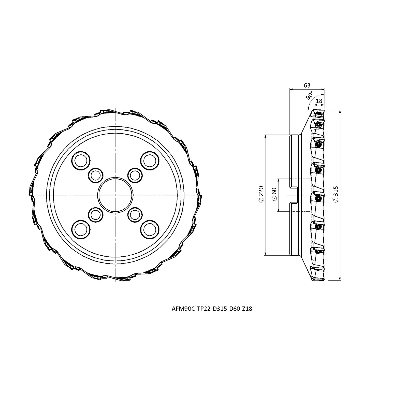 AFM90C-TP22-D315-D60-Z18 &mdash; dimensioned drawing