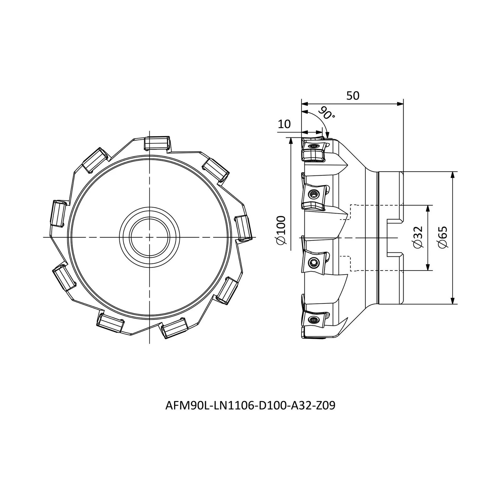 AFM90L-LN1106-D100-A32-Z09 &mdash; dimensioned drawing