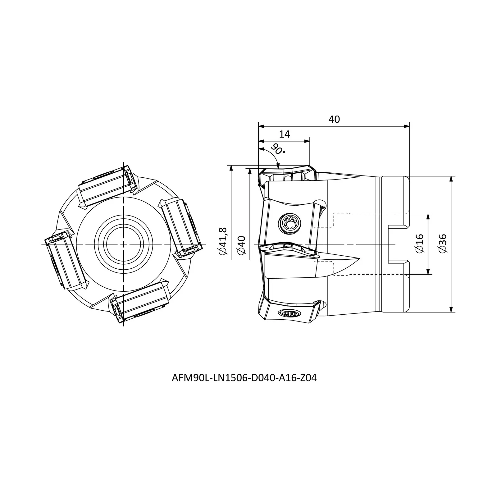 AFM90L-LN1506-D040-A16-Z04 &mdash; dimensioned drawing