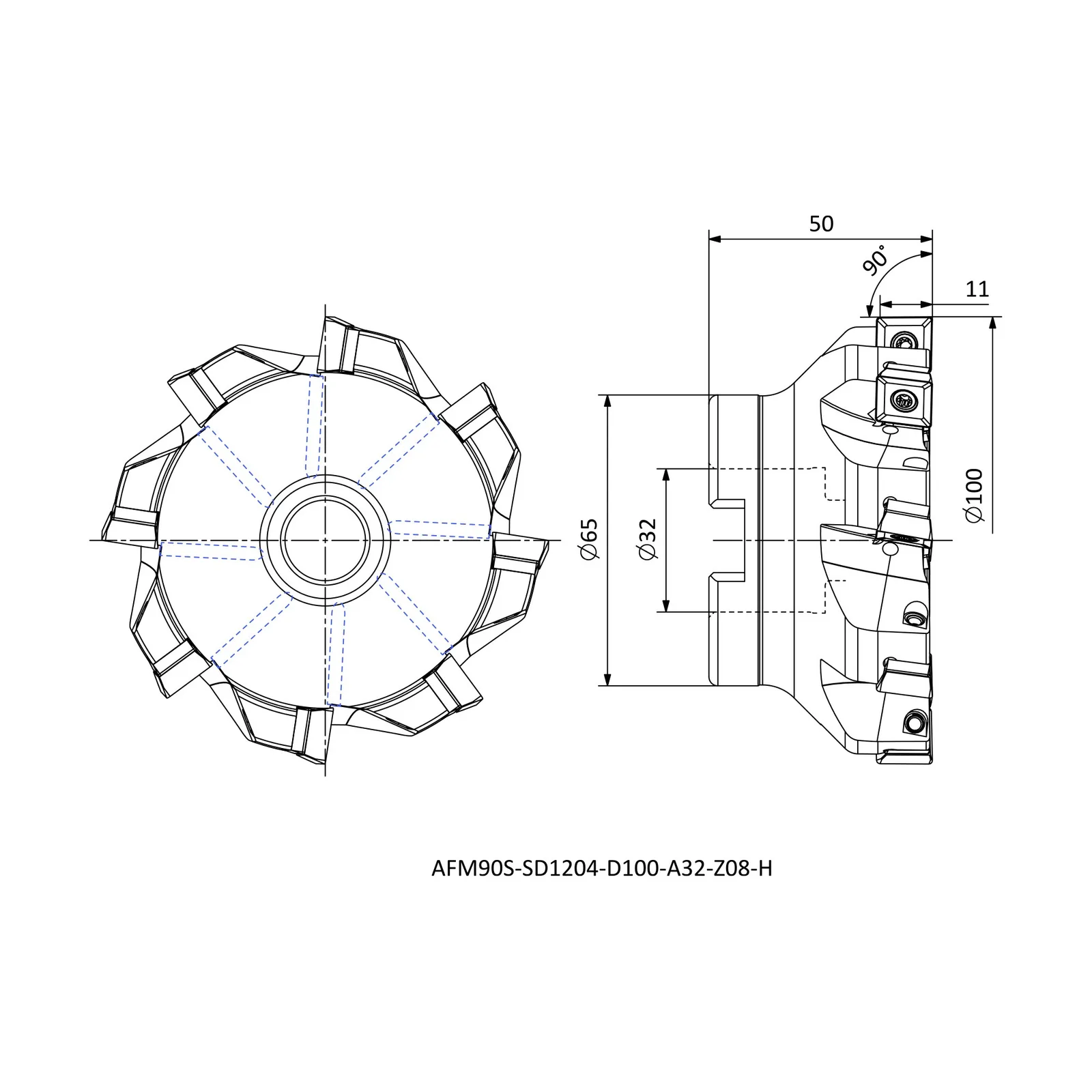 AFM90S-SD1204-D100-A32-Z08-H &mdash; dimensioned drawing