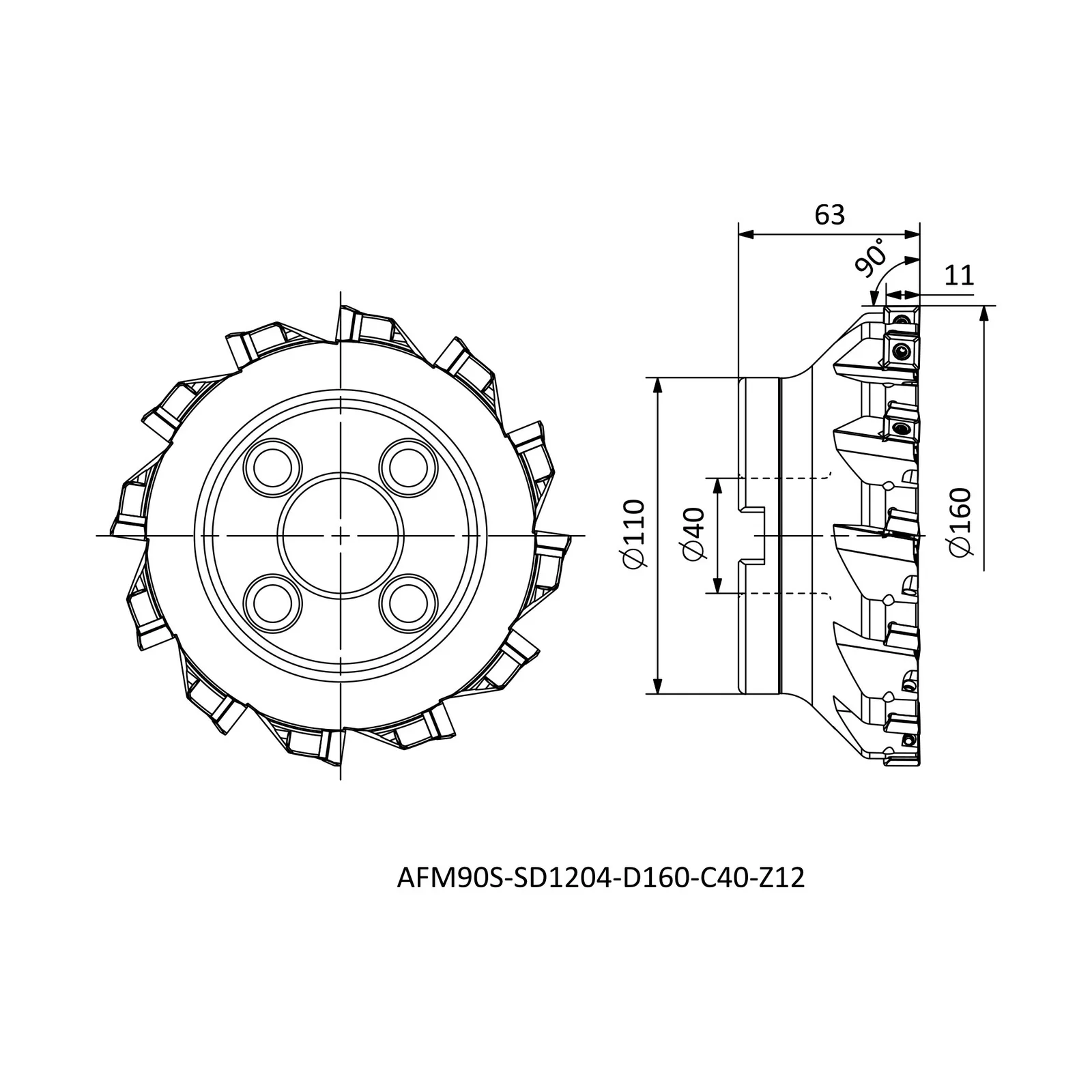 AFM90S-SD1204-D160-C40-Z12 &mdash; dimensioned drawing