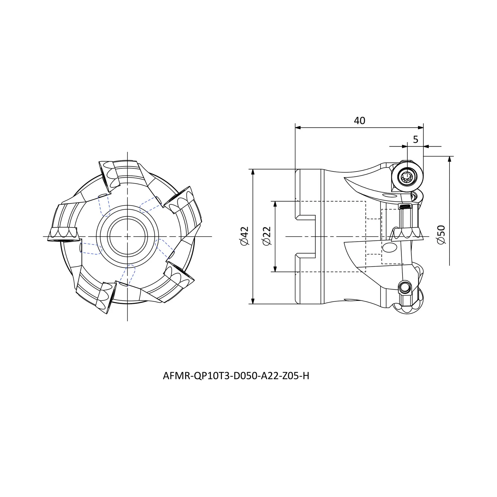 AFMR-QP10T3-D050-A22-Z05-H &mdash; dimensioned drawing