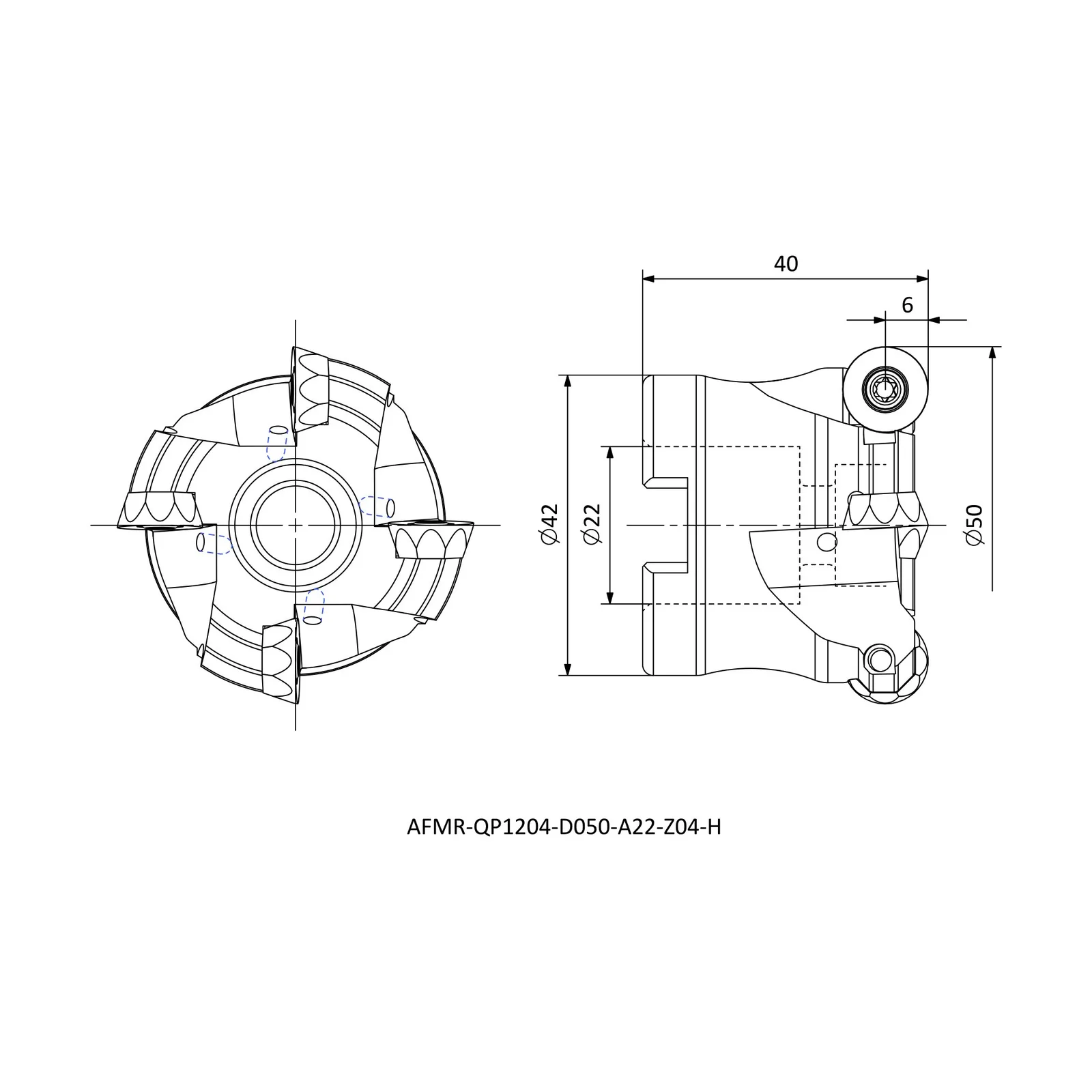 AFMR-QP1204-D050-A22-Z04-H &mdash; dimensioned drawing