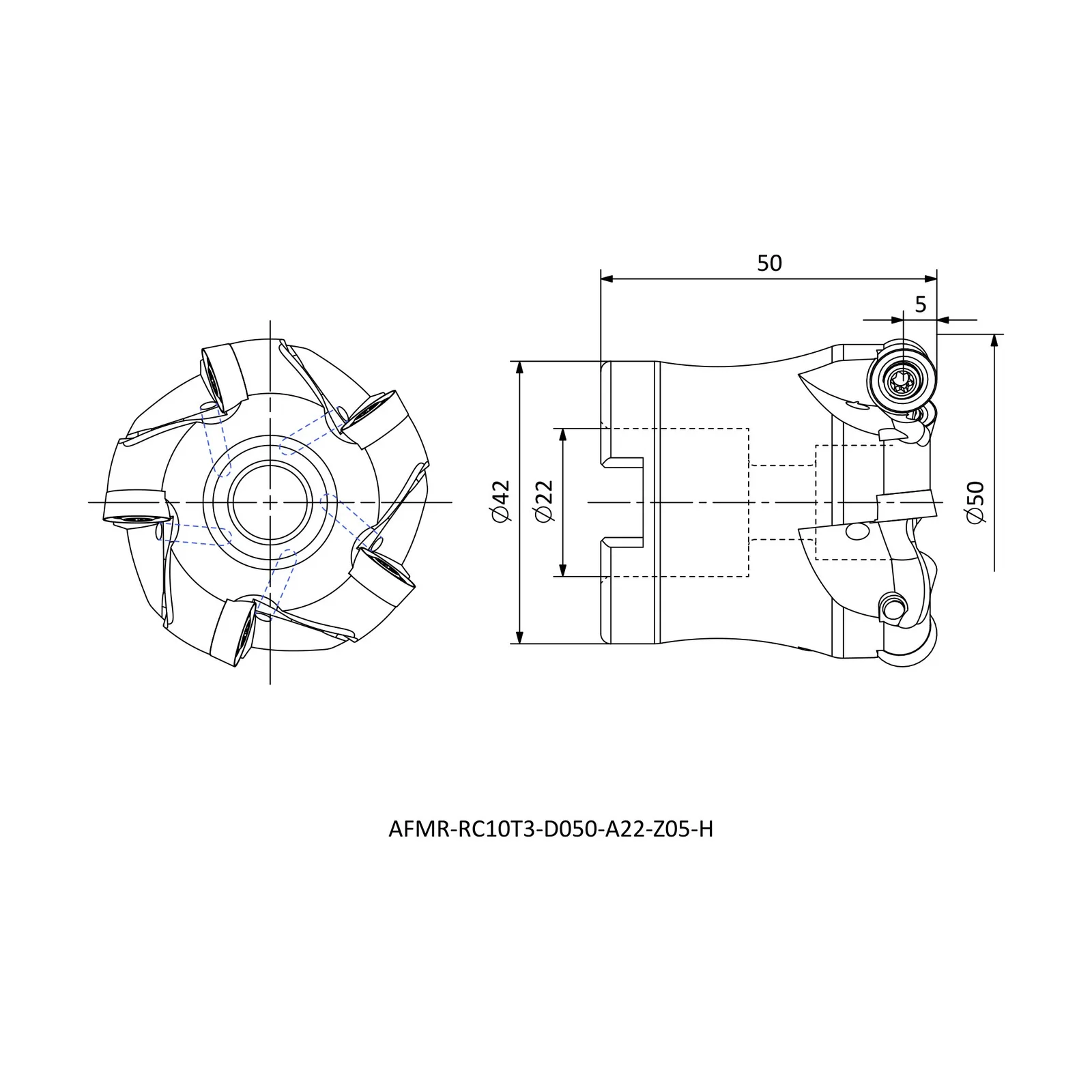AFMR-RC10T3-D050-A22-Z05-H &mdash; dimensioned drawing