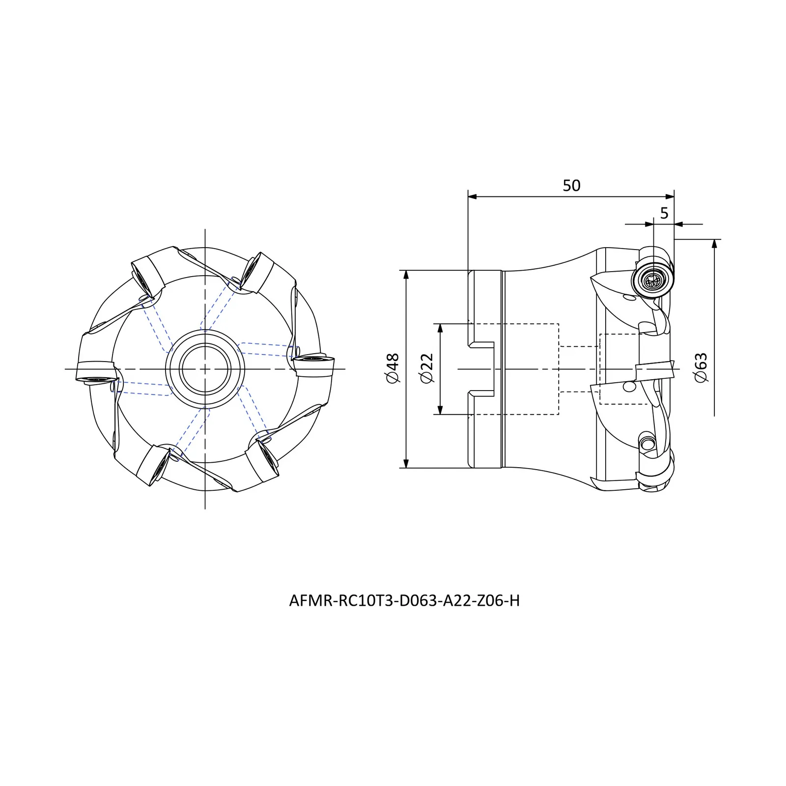 AFMR-RC10T3-D063-A22-Z06-H &mdash; dimensioned drawing