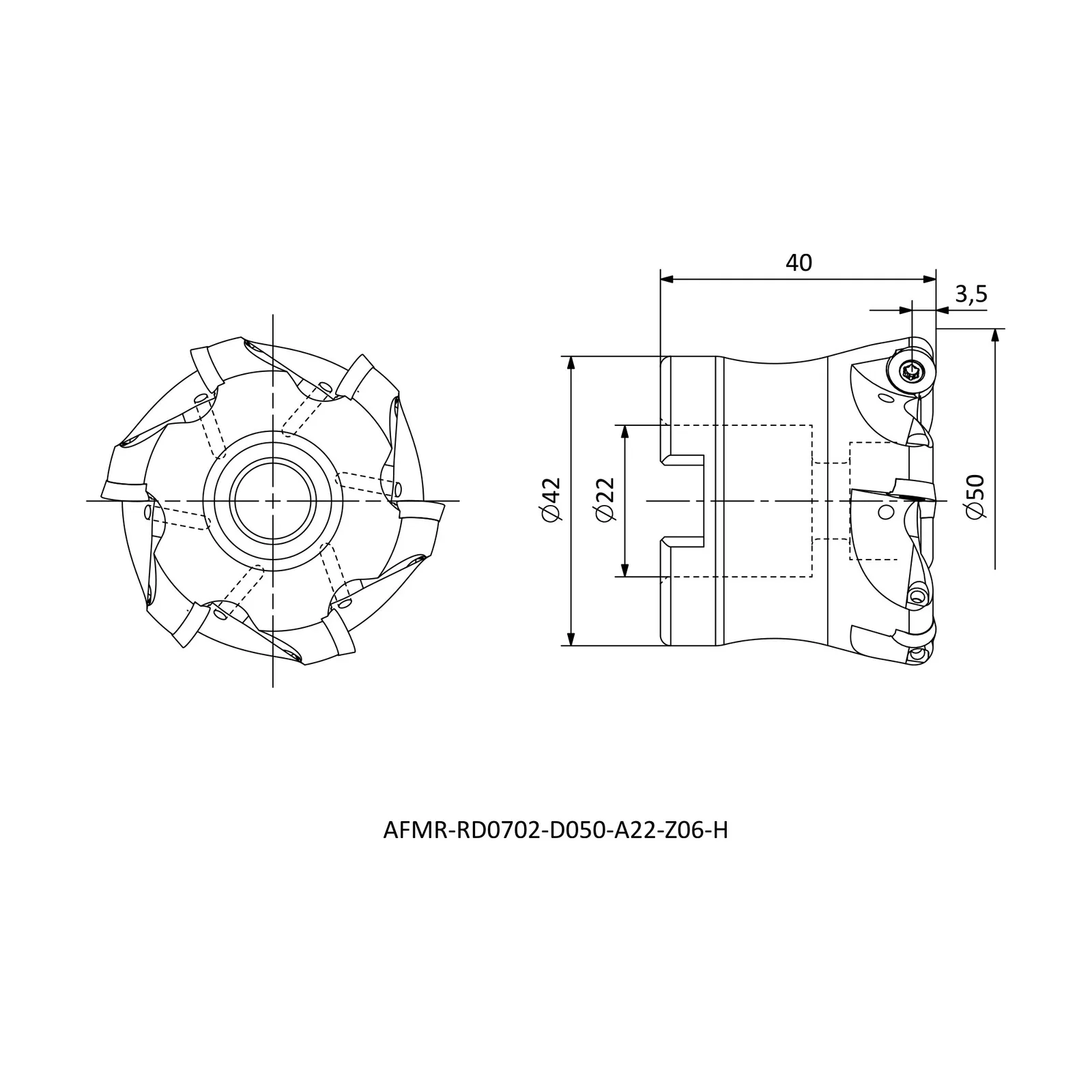 AFMR-RD0702-D050-A22-Z06-H &mdash; dimensioned drawing