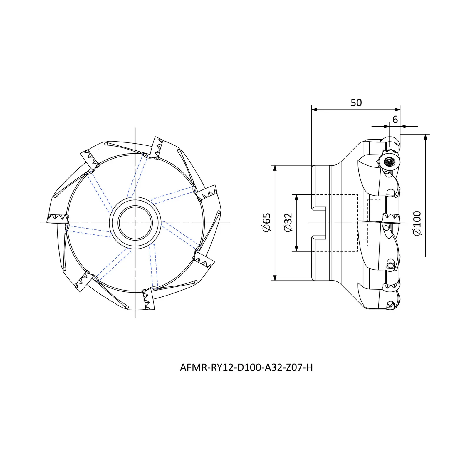AFMR-RY12-D100-A32-Z07-H &mdash; dimensioned drawing