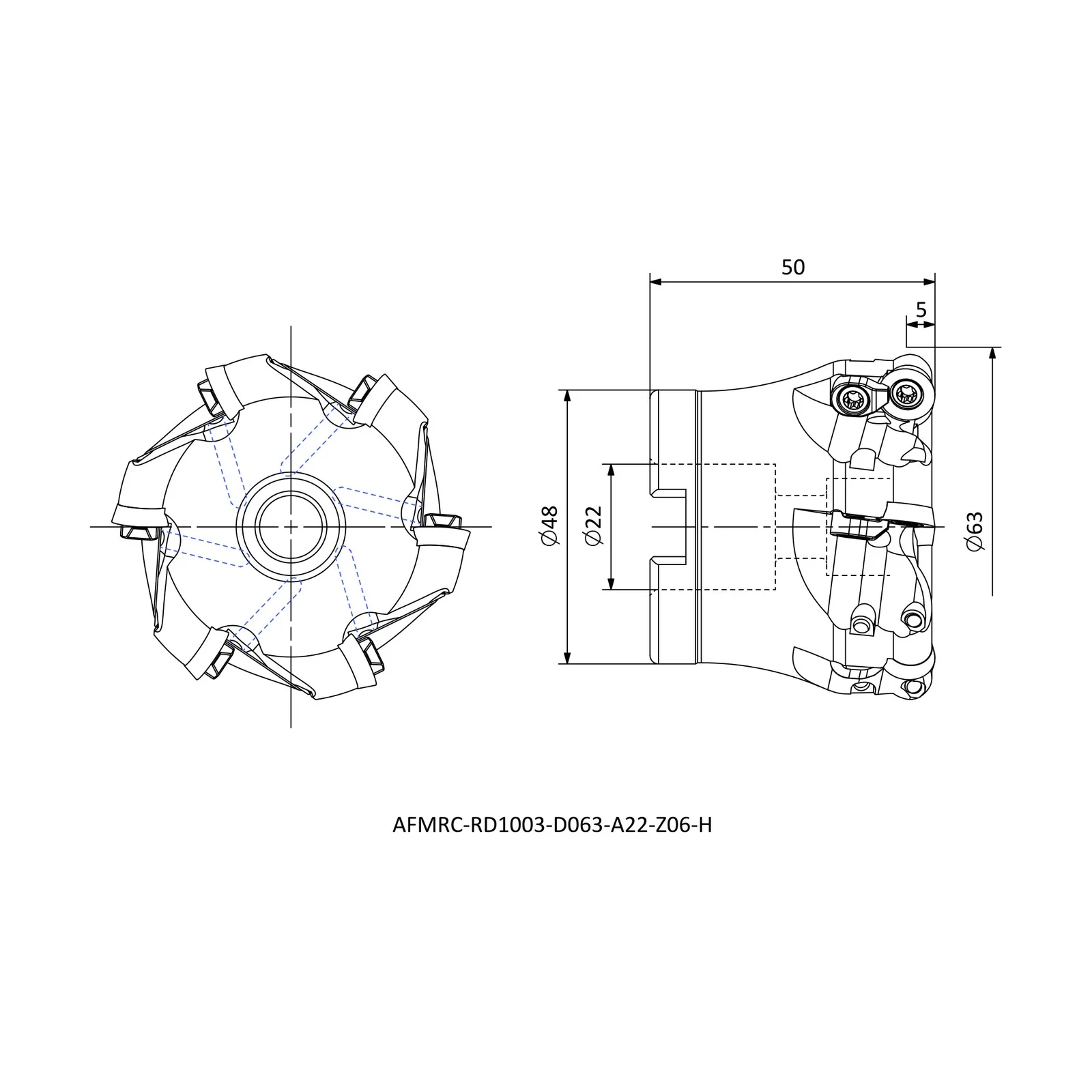 AFMRC-RD1003-D063-A22-Z06-H &mdash; dimensioned drawing