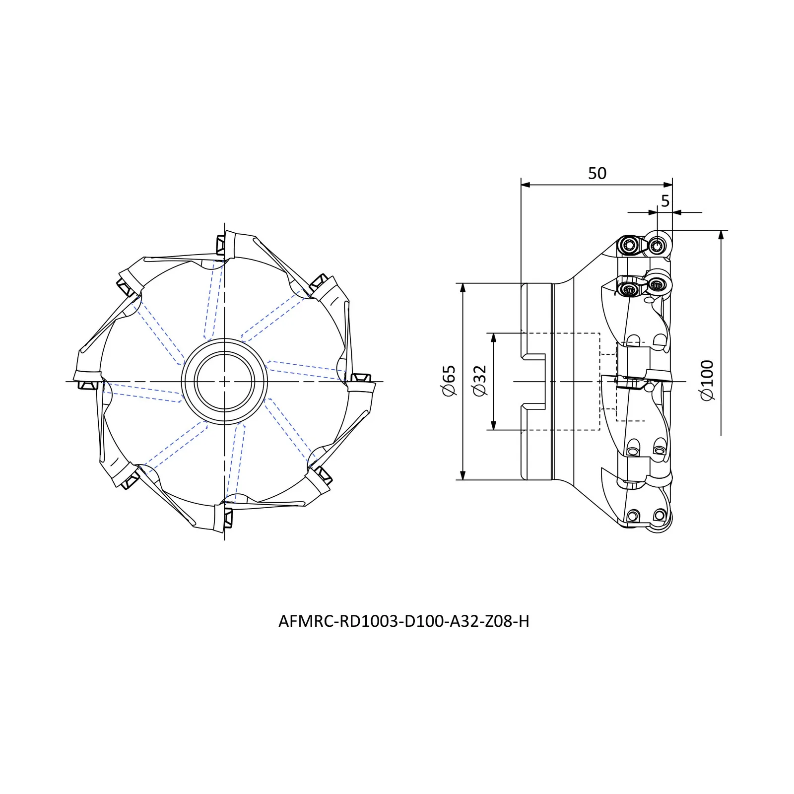 AFMRC-RD1003-D100-A32-Z08-H &mdash; dimensioned drawing