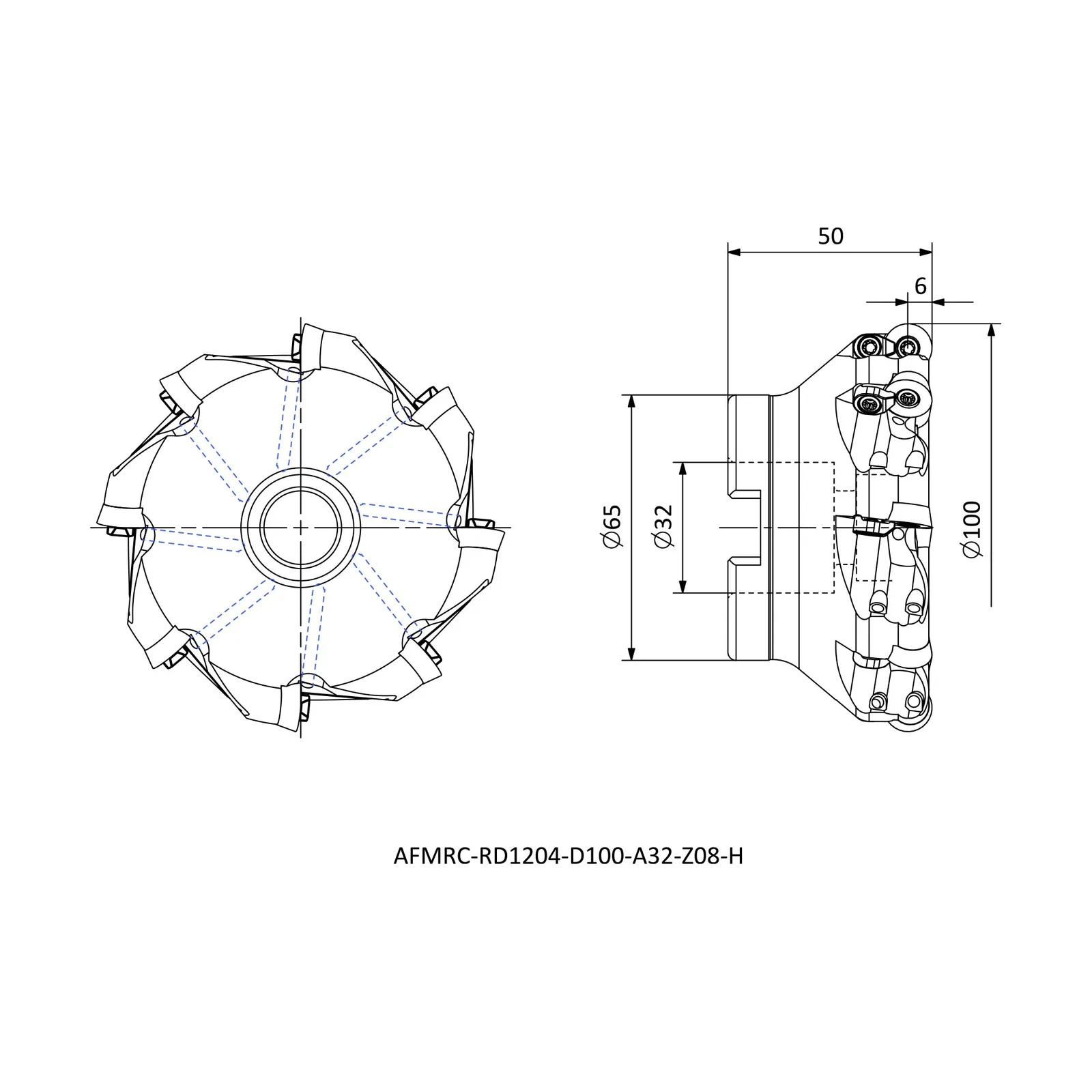 AFMRC-RD1204-D100-A32-Z08-H &mdash; dimensioned drawing