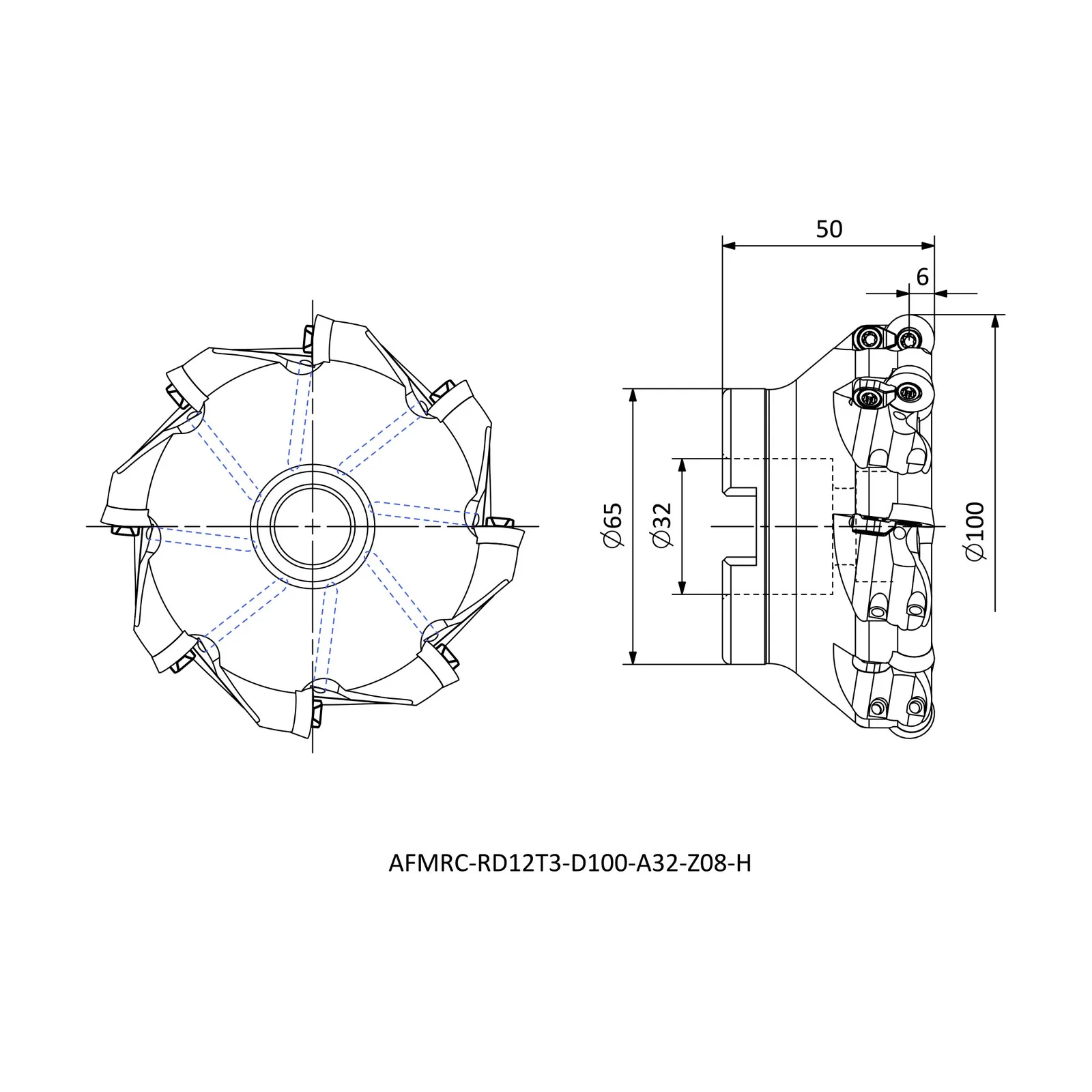 AFMRC-RD12T3-D100-A32-Z08-H &mdash; dimensioned drawing