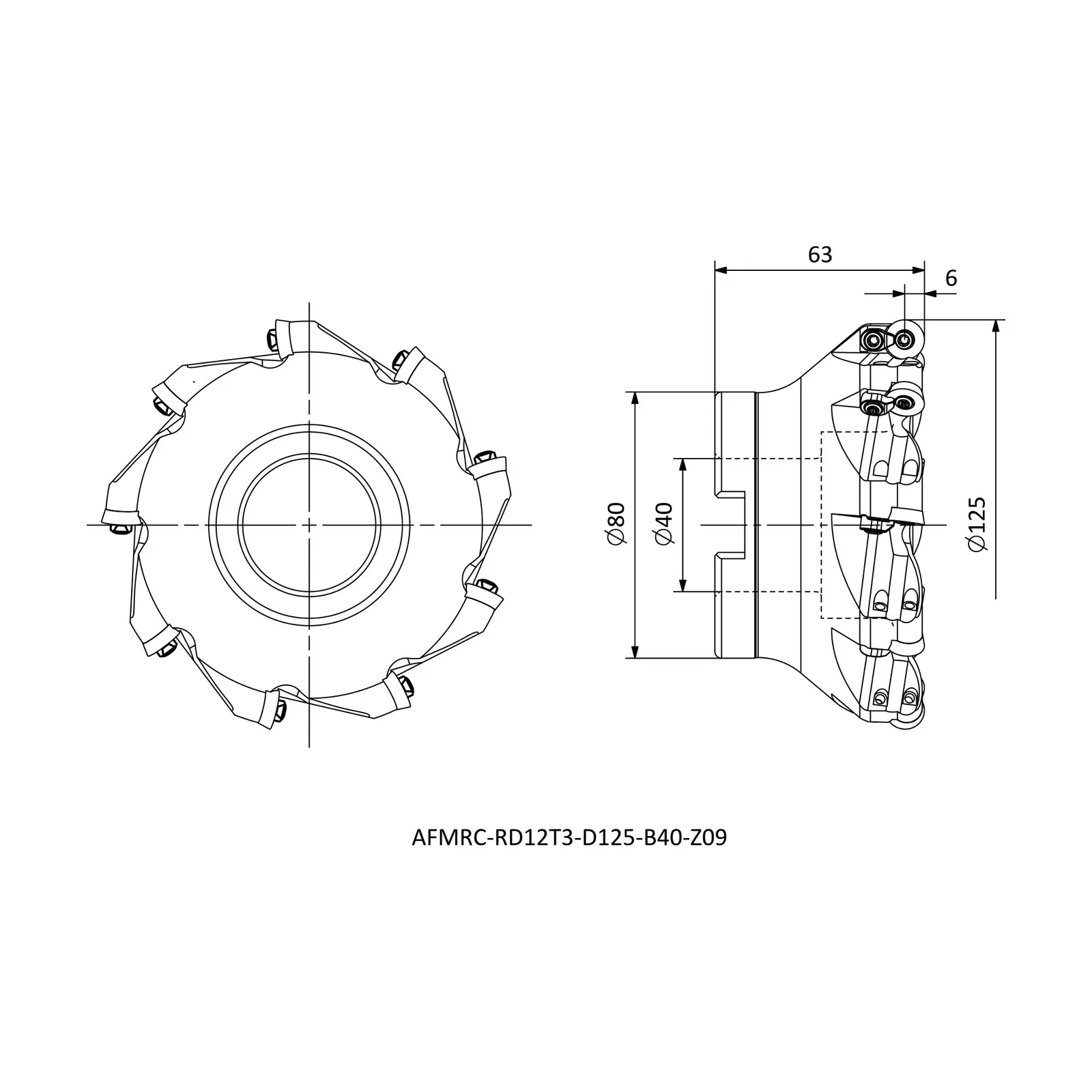 AFMRC-RD12T3-D125-B40-Z09 &mdash; dimensioned drawing