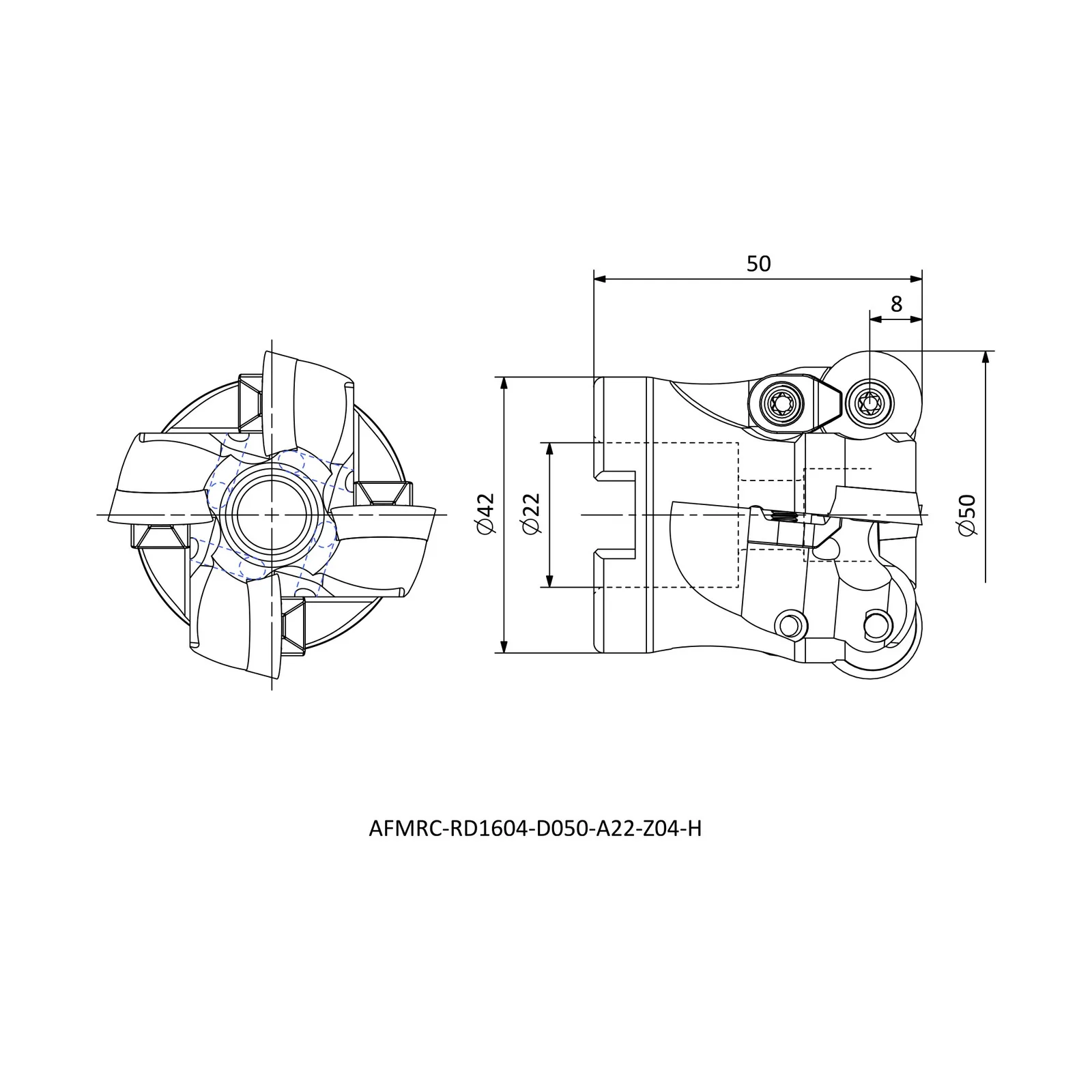 AFMRC-RD1604-D050-A22-Z04-H &mdash; dimensioned drawing