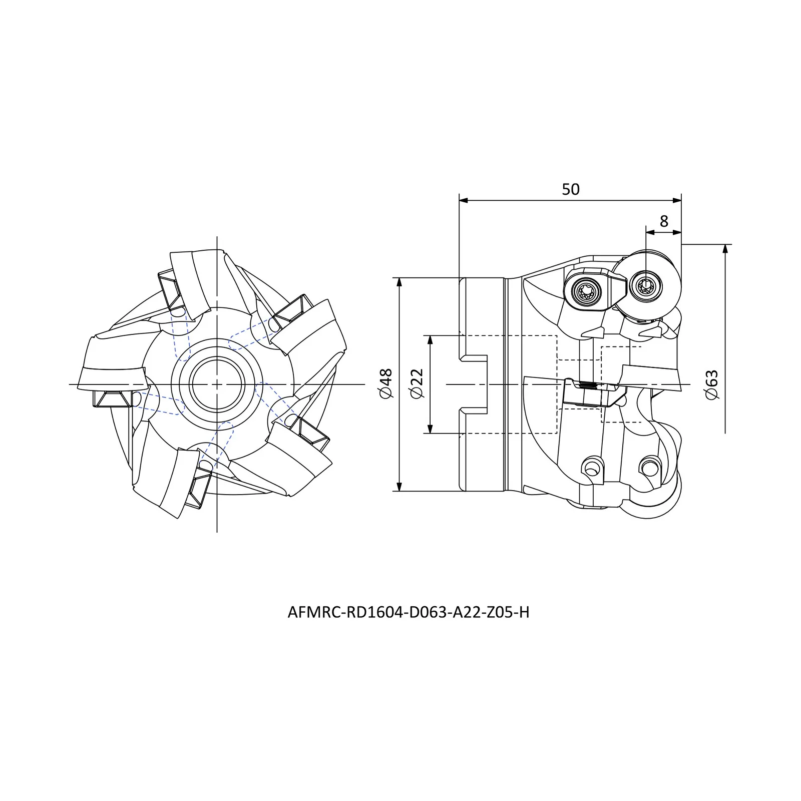 AFMRC-RD1604-D063-A22-Z05-H &mdash; dimensioned drawing