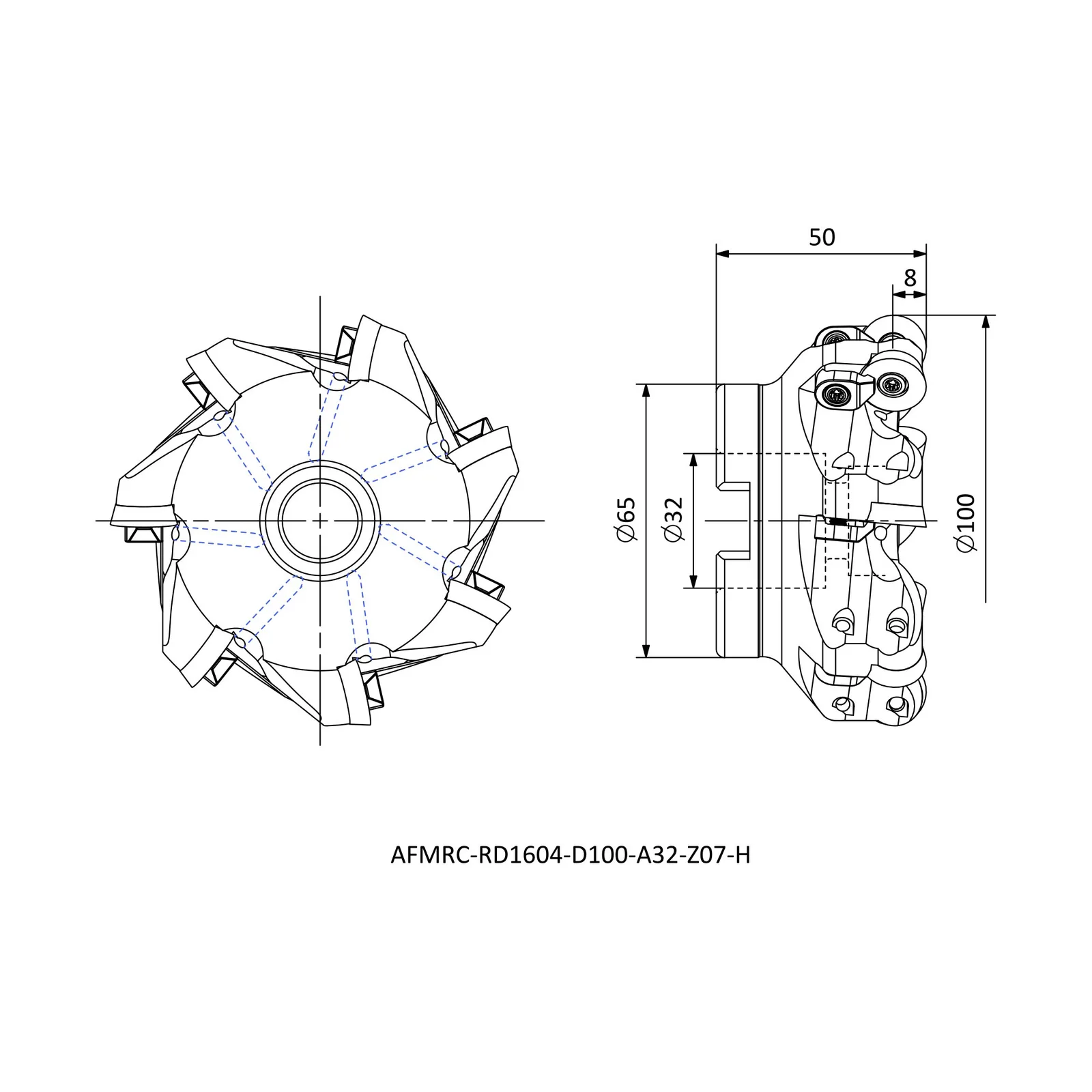 AFMRC-RD1604-D100-A32-Z07-H &mdash; dimensioned drawing