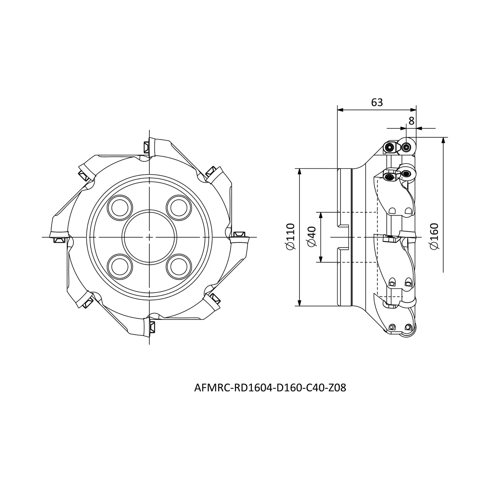 AFMRC-RD1604-D160-C40-Z08 &mdash; dimensioned drawing