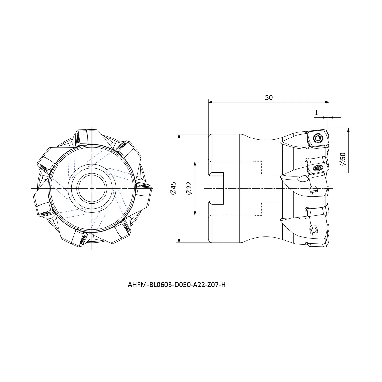 AHFM-BL0603-D050-A22-Z07-H &mdash; dimensioned drawing