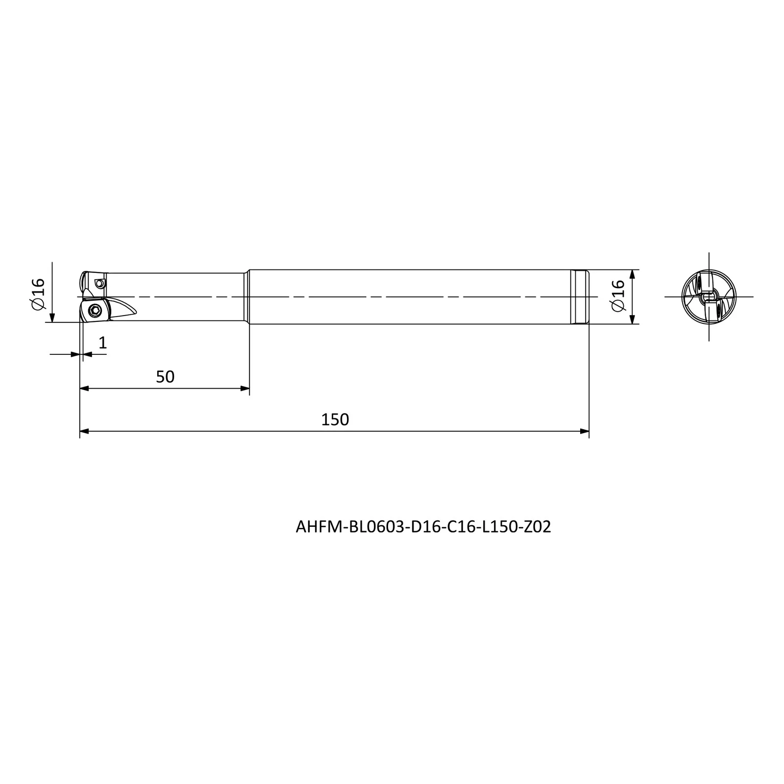 AHFM-BL0603-D16-C16-L150-Z02 &mdash; dimensioned drawing
