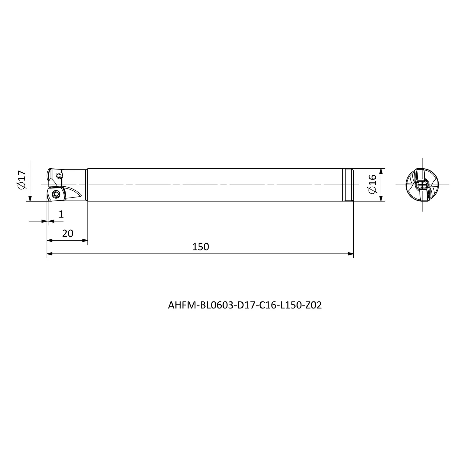 AHFM-BL0603-D17-C16-L150-Z02 &mdash; dimensioned drawing