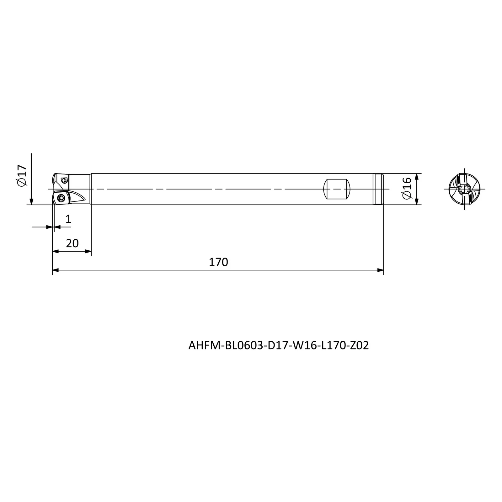 AHFM-BL0603-D17-W16-L170-Z02 &mdash; dimensioned drawing
