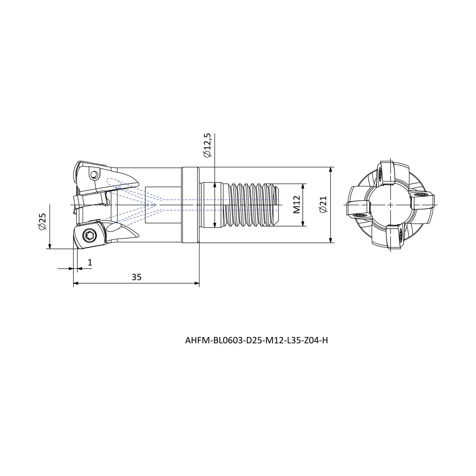 AHFM-BL0603-D25-M12-L35-Z04-H &mdash; dimensioned drawing