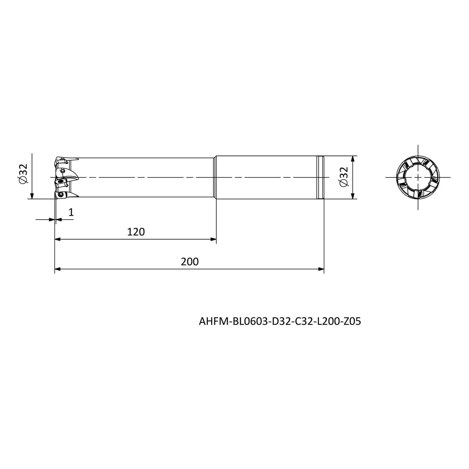 AHFM-BL0603-D32-C32-L200-Z05 &mdash; dimensioned drawing
