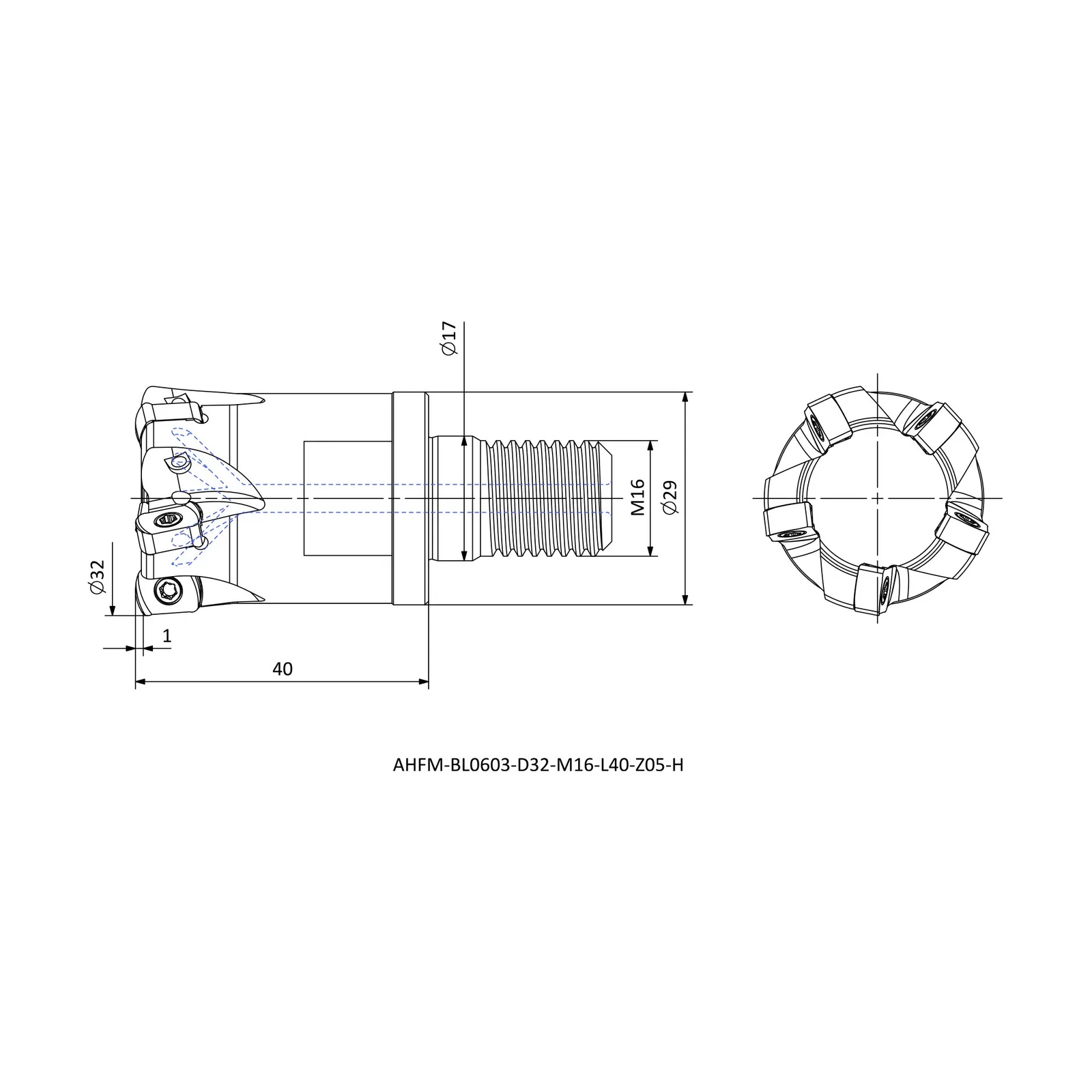 AHFM-BL0603-D32-M16-L40-Z05-H &mdash; dimensioned drawing