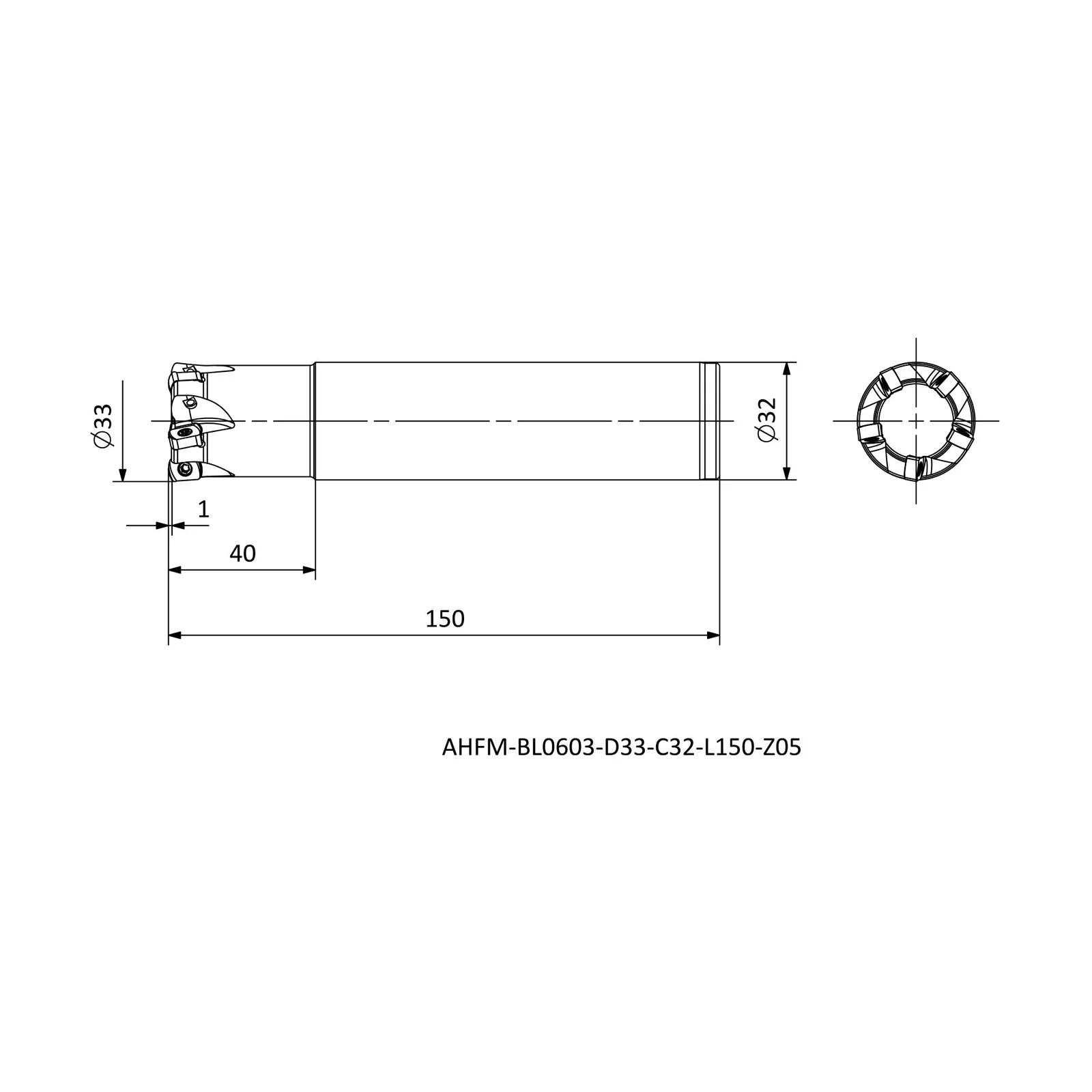 AHFM-BL0603-D33-C32-L150-Z05 &mdash; dimensioned drawing