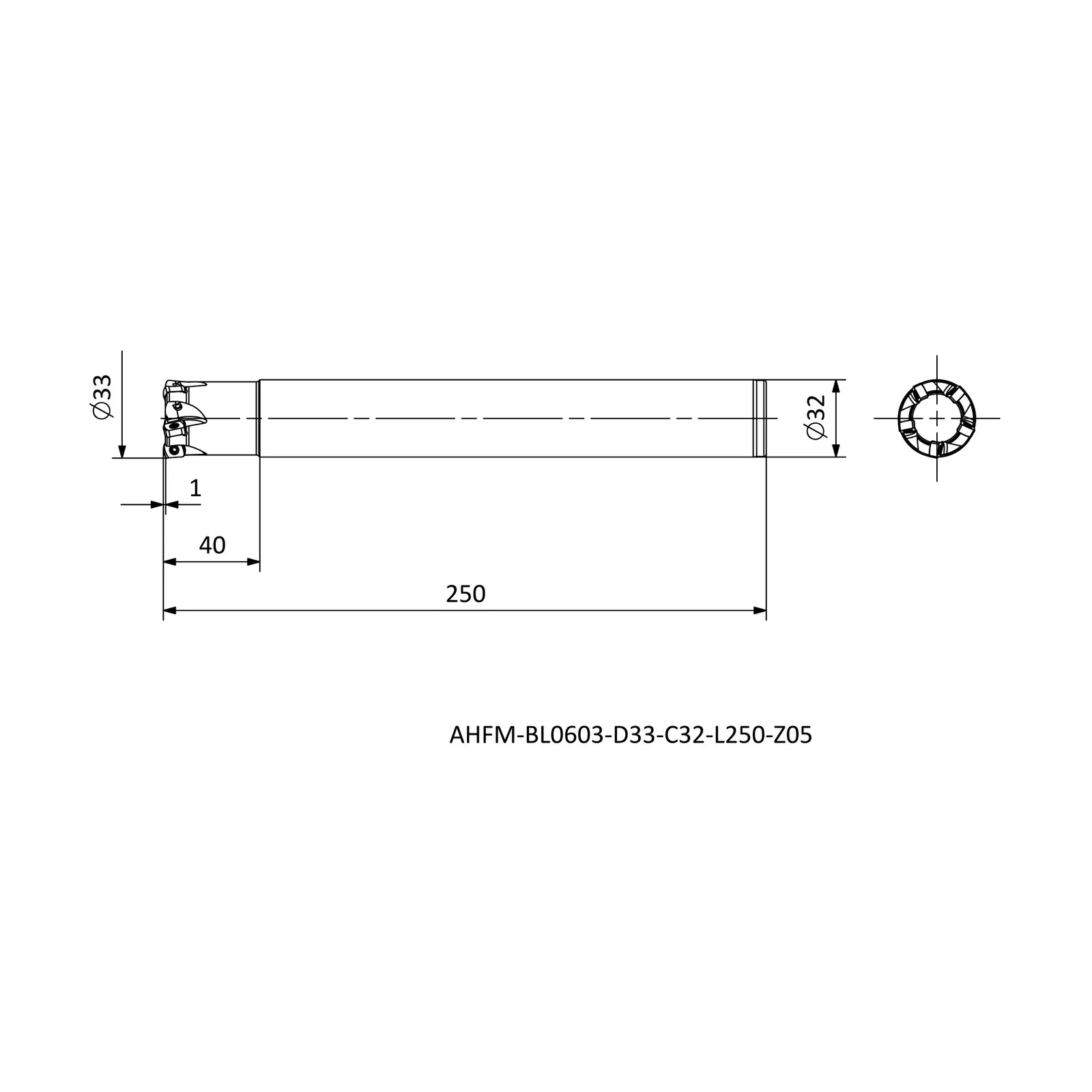 AHFM-BL0603-D33-C32-L250-Z05 &mdash; dimensioned drawing