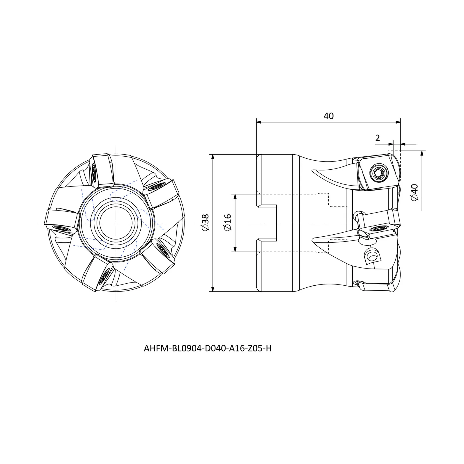AHFM-BL0904-D040-A16-Z05-H &mdash; dimensioned drawing