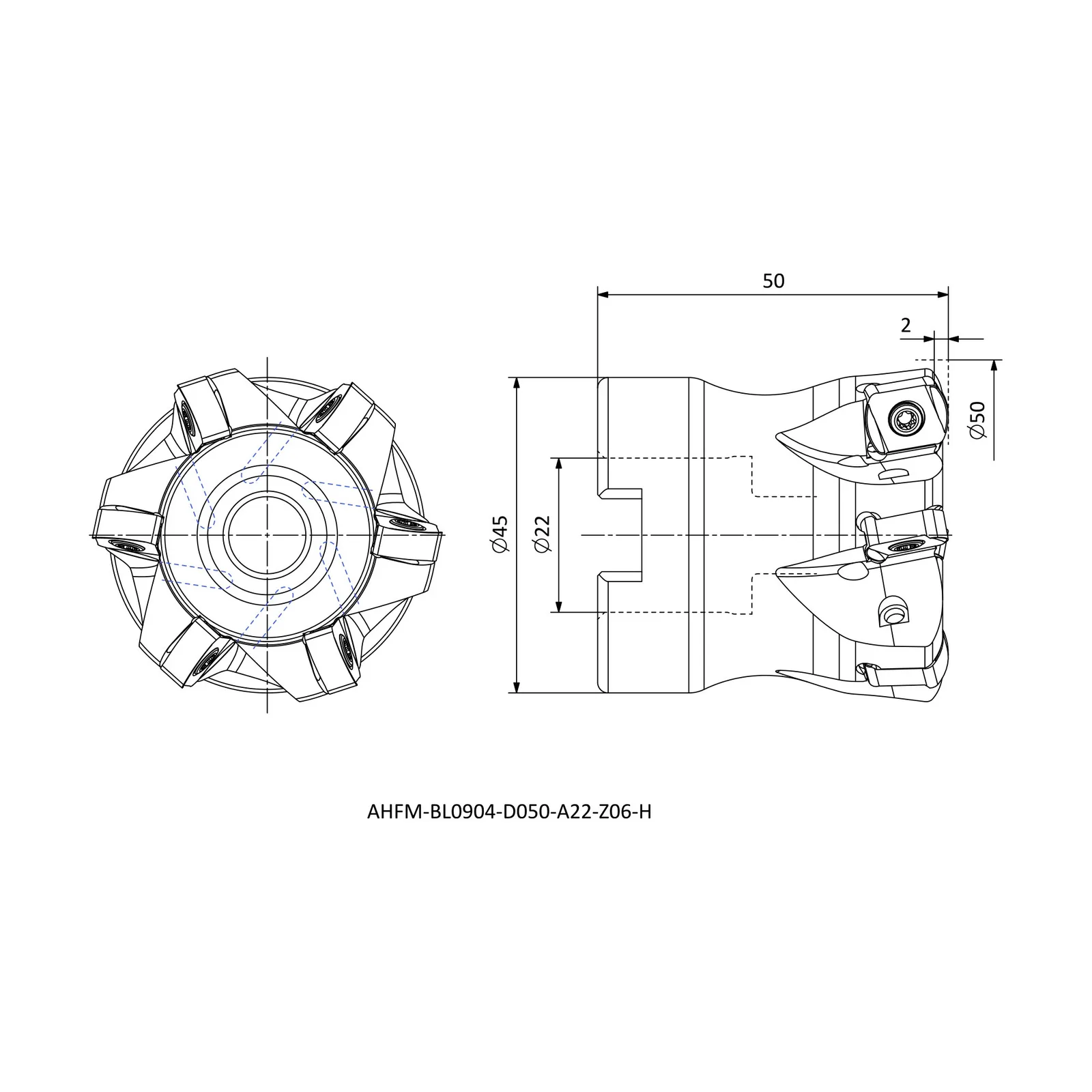 AHFM-BL0904-D050-A22-Z06-H &mdash; dimensioned drawing